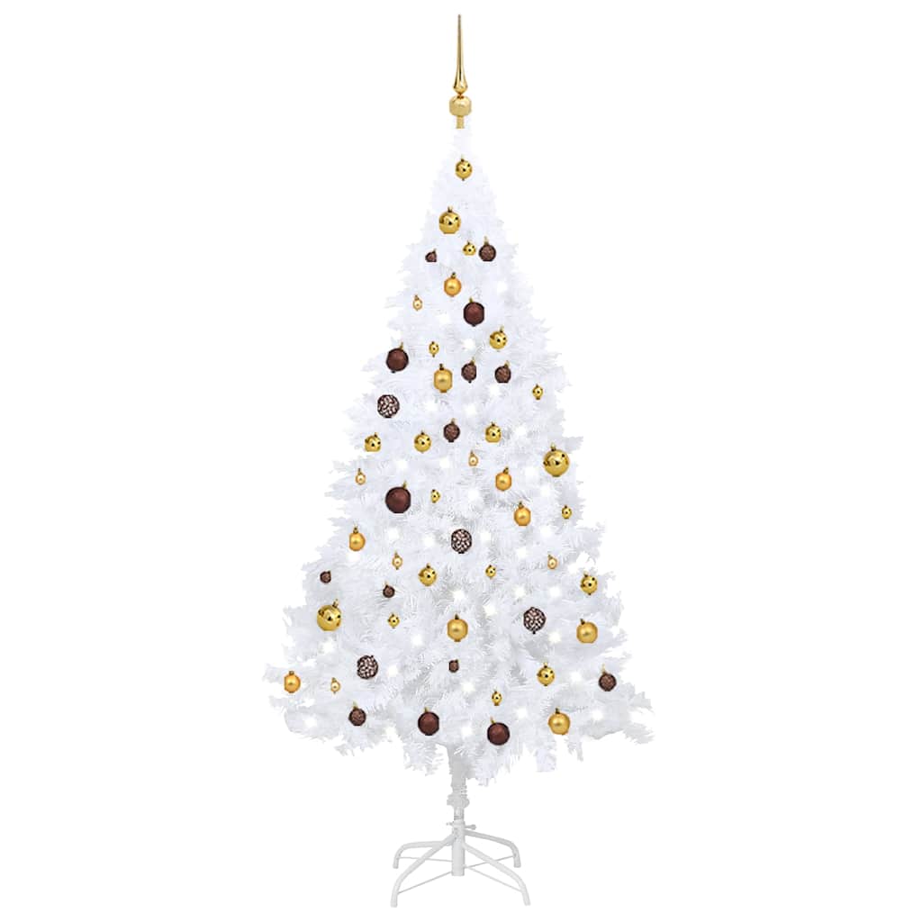 Vidaxl Künstlicher, Vorbeleuchteter Weihnachtsbaum Mit Weißen Kugeln 180 Cm Pvc