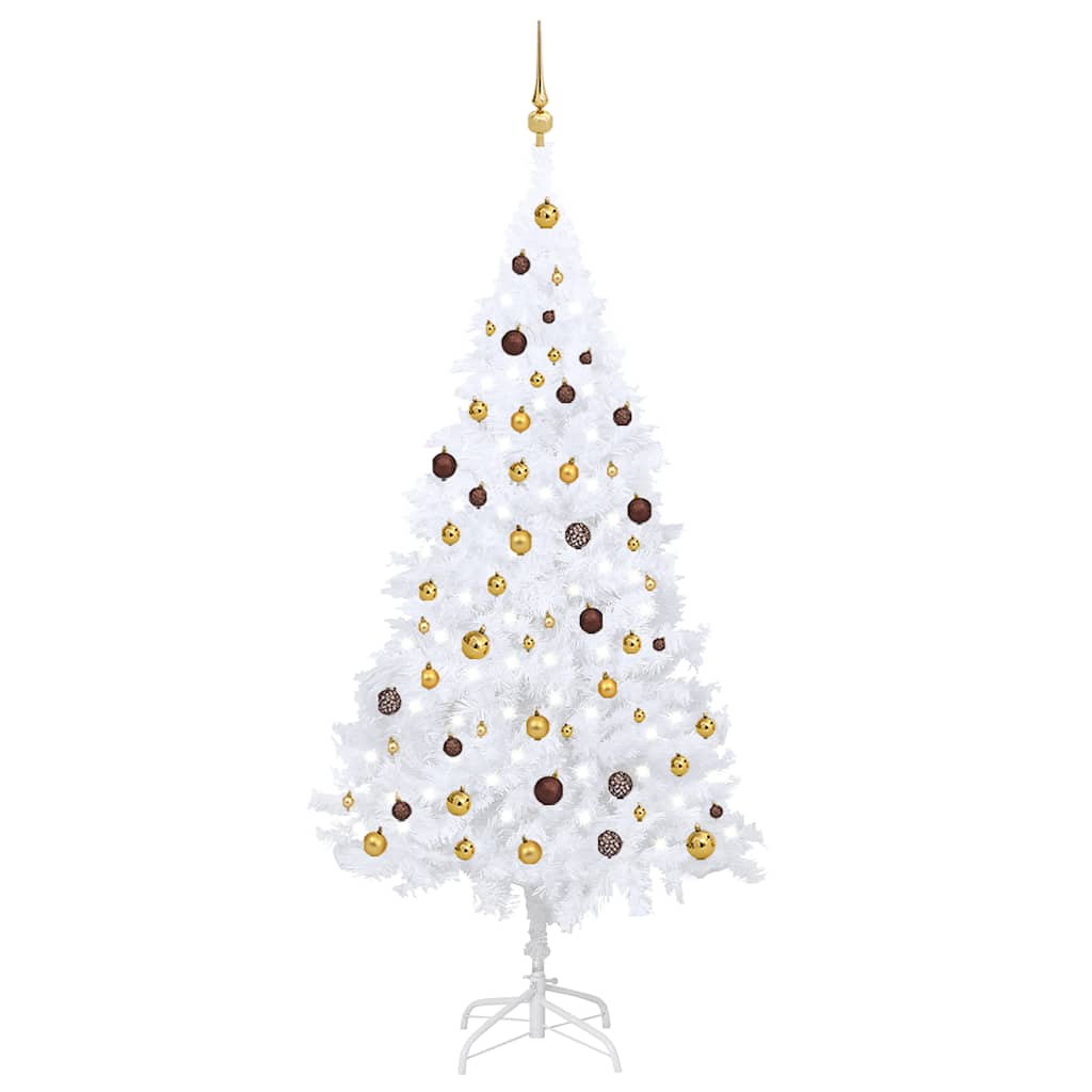 Künstlicher Weihnachtsbaum Mit Leds & Kugeln Weiß 210 Cm Pvc