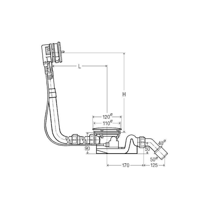 Ab-und Überlauf Rotaplex Trio 6141.71 In 1070mmxdn40/50 Verchromt