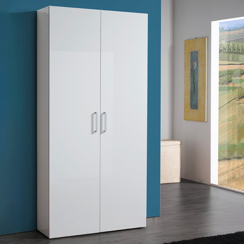 Schuhschrank - Weiß Hochglanz 91x33x190h Cm