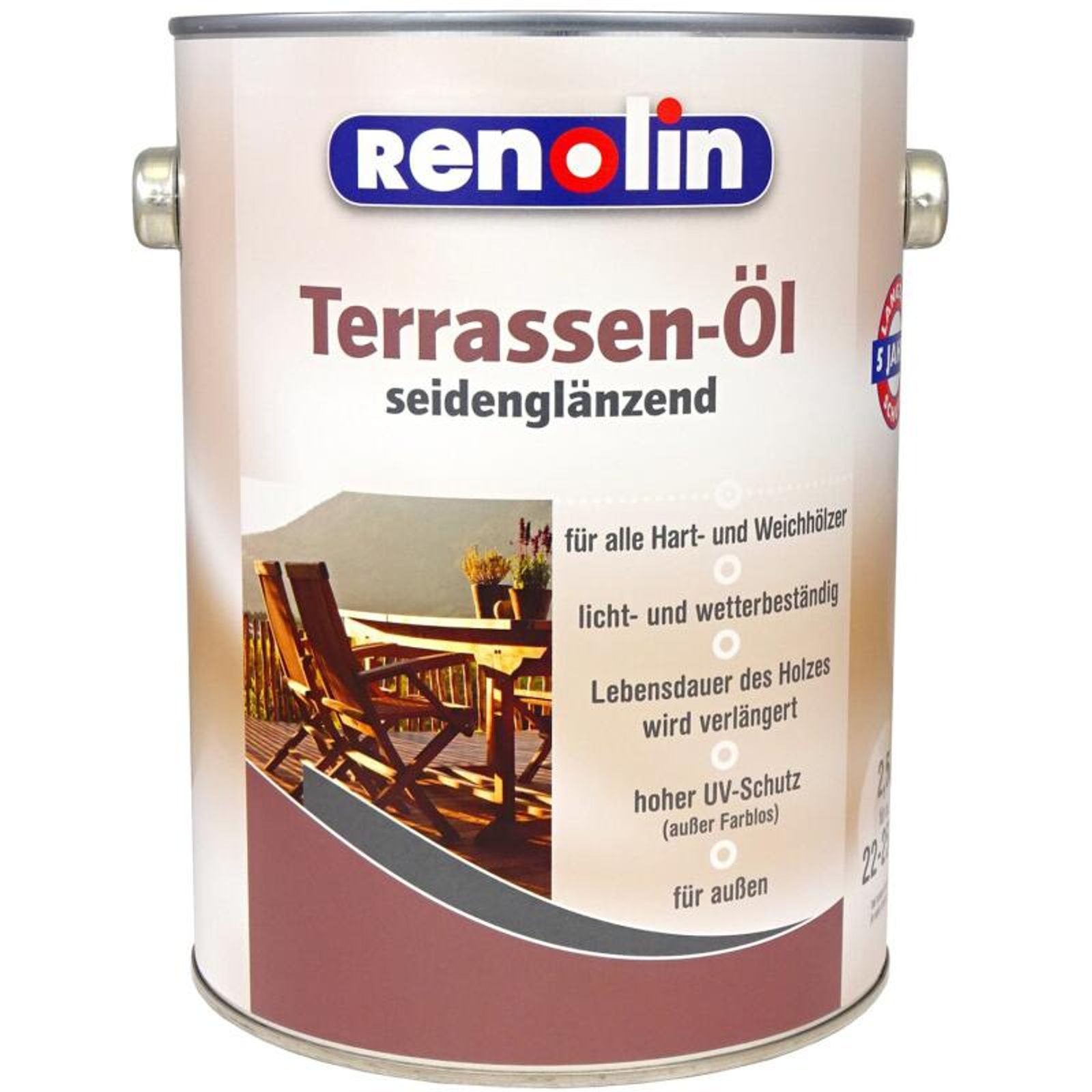 2,5 Liter Renolin Terrassen-öl Für Weich-/ Hartholz Wetterbeständig 22-25m² - Bangkirai