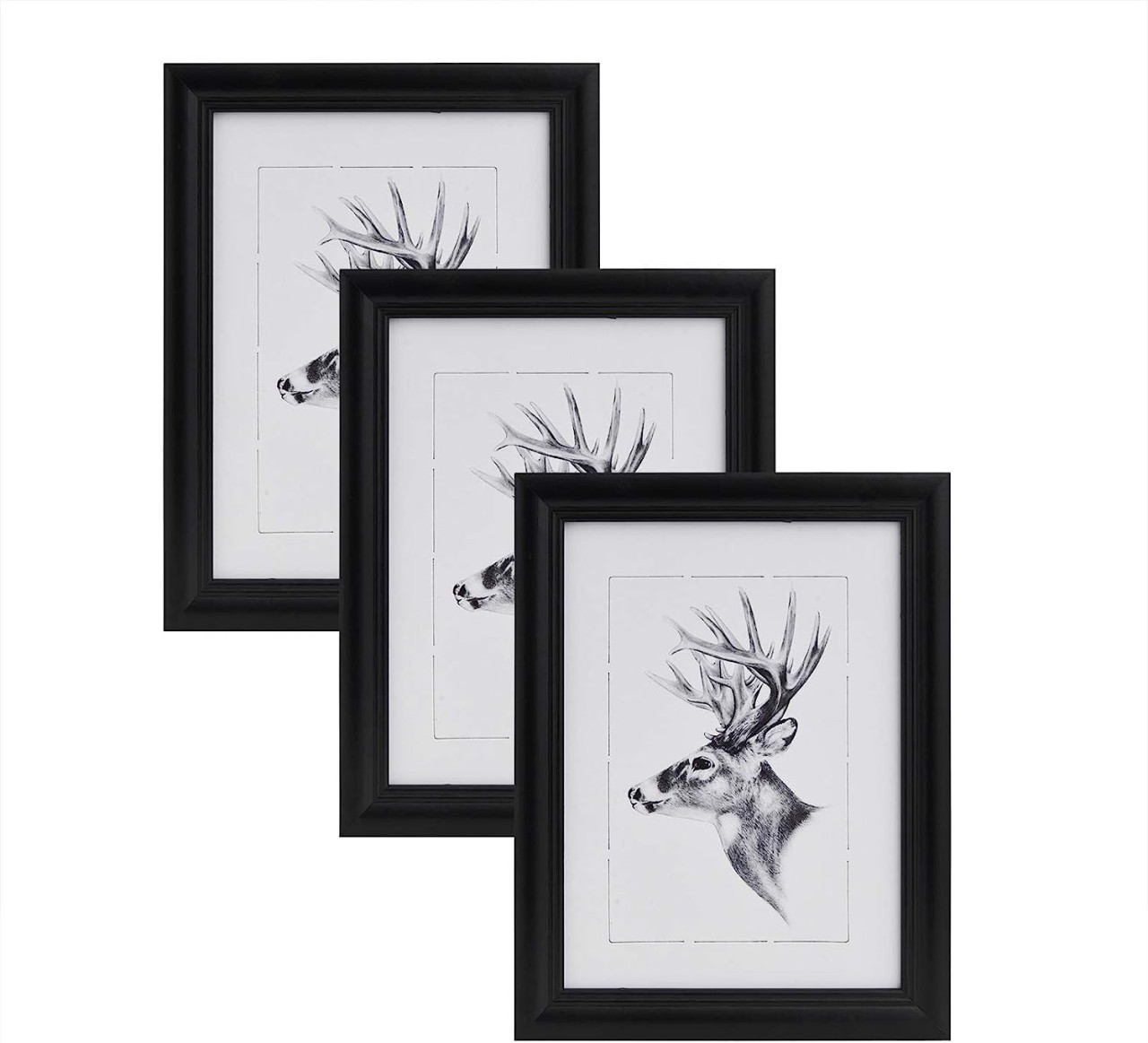 3er Set 40x50cm Bilderrahmen Artos Stil Holz Rahmen Fotogalerie Glasscheibe, Schwarz - Woltu