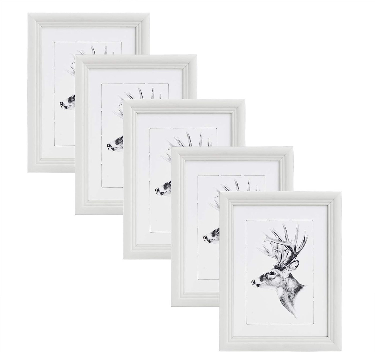 5er Set 20x125cm Bilderrahmen Artos Stil Holz Rahmen Fotogalerie Glasscheibe, Weiß - Woltu