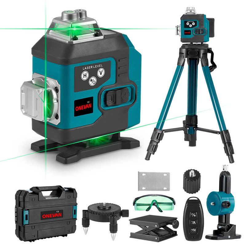 Laser-nivellierlaser 4x360°, Selbstnivellierendes 4d-kreuzlaser-lasergerät Mit 16 Linien, 25 M Arbeitsbereich, Mit 1 M Stativ Und Fernbedienung, Mit 2 Batterien + 1 Ladegerät