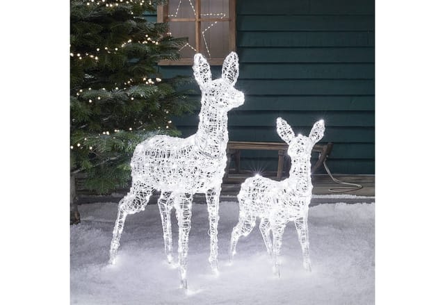 2er Set Bicolor LED-Rentiere Hirschkuh & Rehkitz L Swinsty