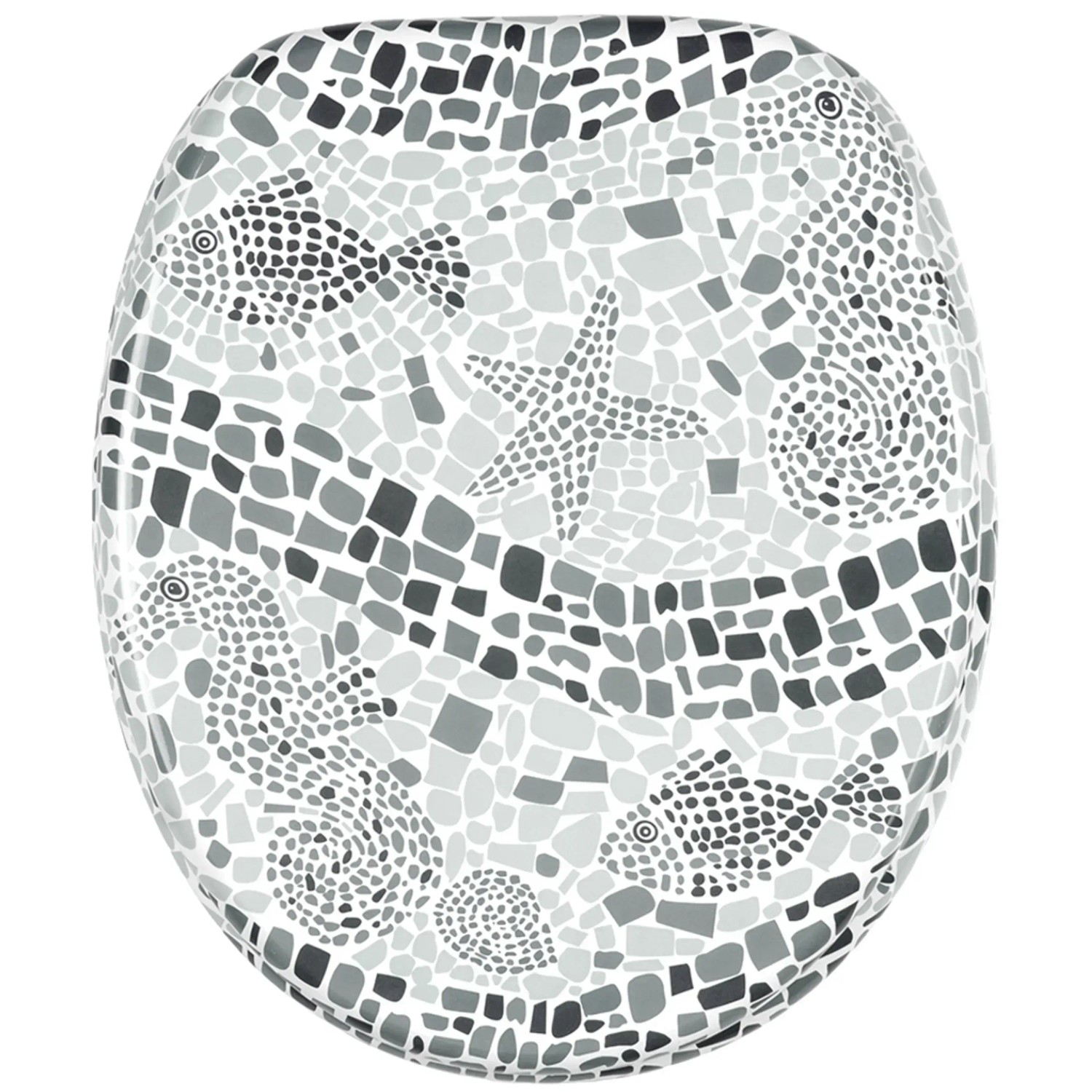 Sanilo WC Sitz mit Absenkautomatik Mosaic World Grey, Hochwertiger und Stabiler Toilettendeckel aus Holz