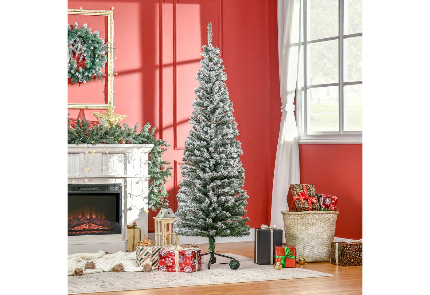 HOMCOM Weihnachtsbaum mit Kunstschnee Kunststoff Stahl 60 x 180H cm Bild 2