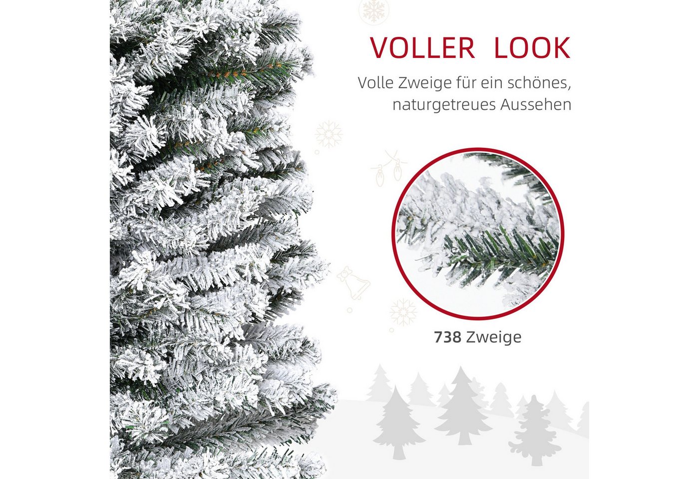 HOMCOM Weihnachtsbaum mit Kunstschnee Kunststoff Stahl 60 x 180H cm Bild 4