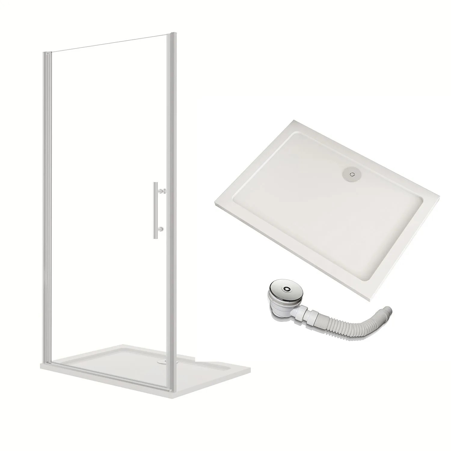 AICA Komplett Duschkabine 76x185cm Drehtür Inklusive Duschwanne 90x76cm Und Ablaufgarnitur
