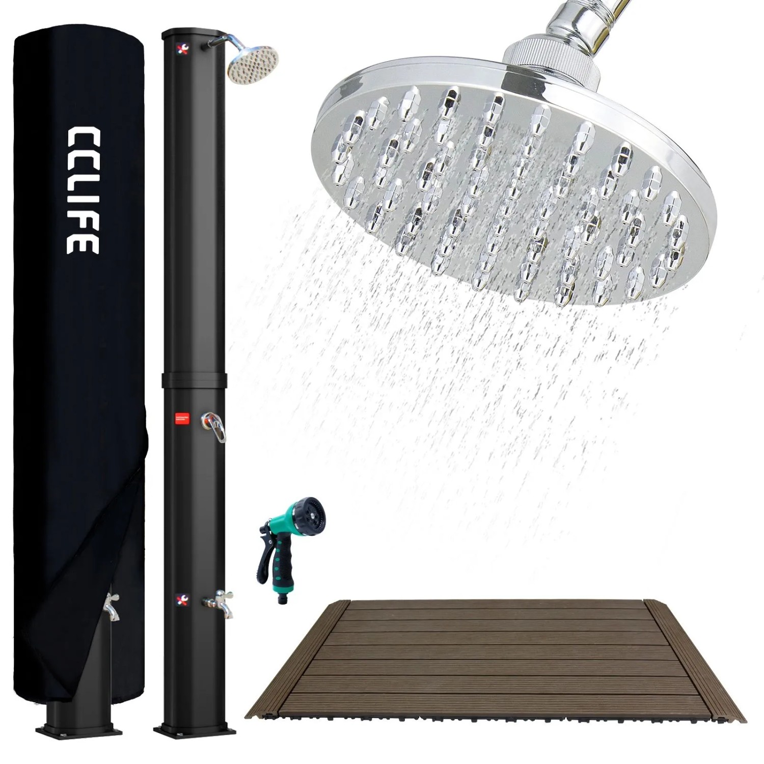CCLIFE Solardusche Gartendusche 35L mit Kunststoffboden und Handbrause