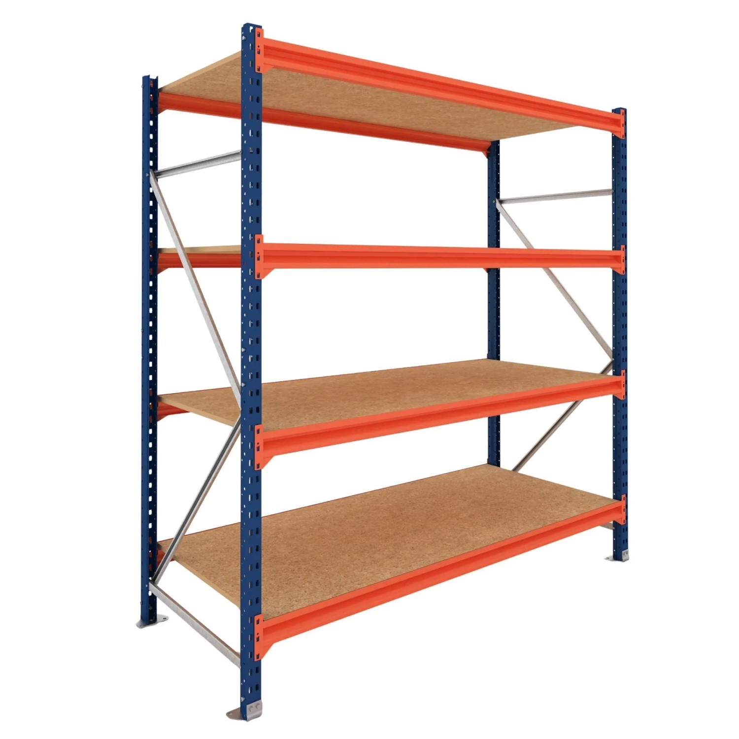 PROREGAL Weitspannregal Schwerlastregal Lagerregal DOMINUS Grundregal HxBxT 200x150x40cm 4 Ebenen Spanplatten-Fachboden Fachlast 500 kg Blau/Orange