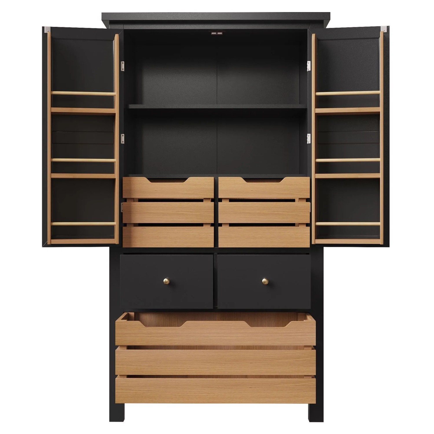 okwish Küchenschrank mit Zwei Türen Fünf Schubladen Küche 80 x 40 x 140 cm Schwarz