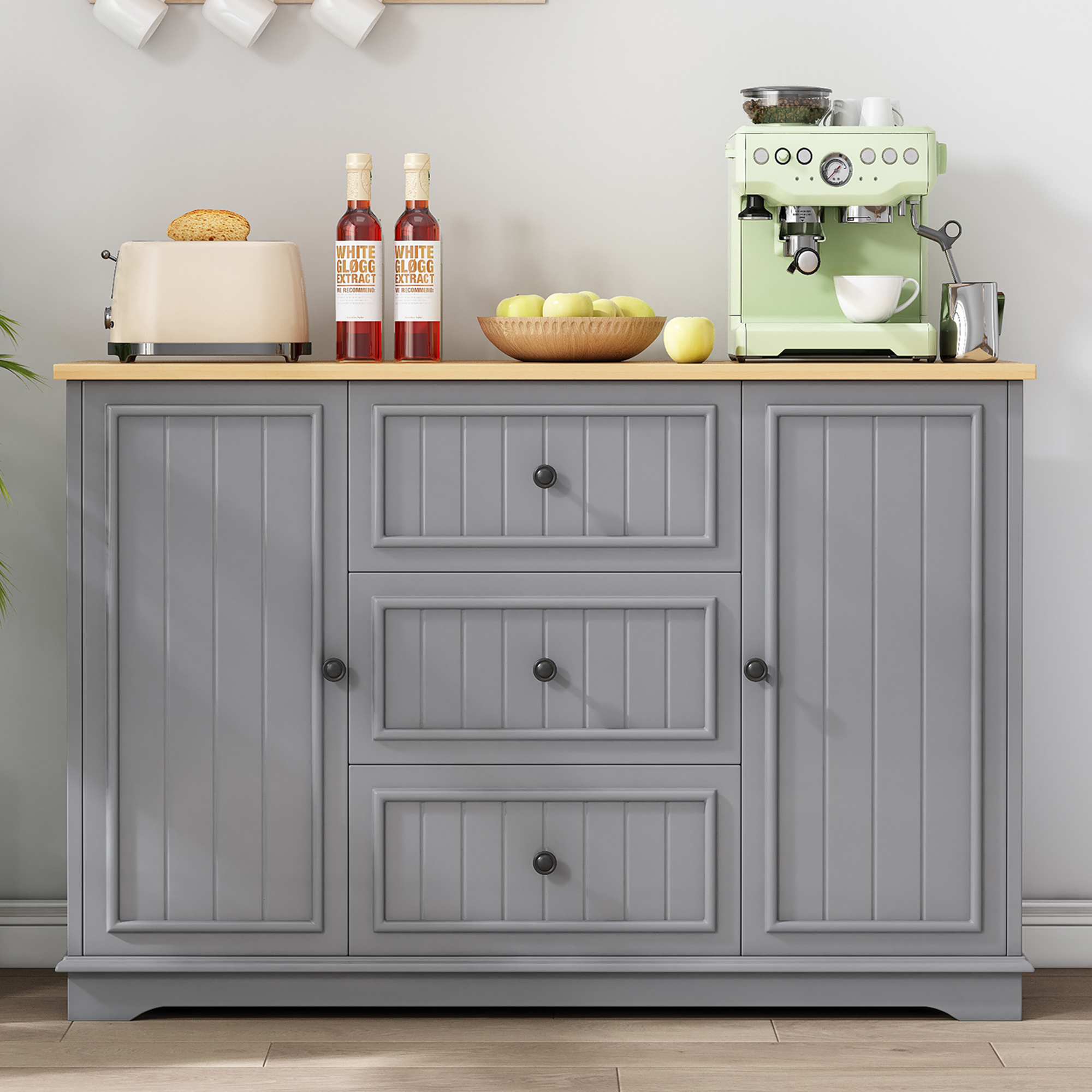 okwish Sideboard mit Schubladen Türen Esszimmer 126x40x86cm Grau