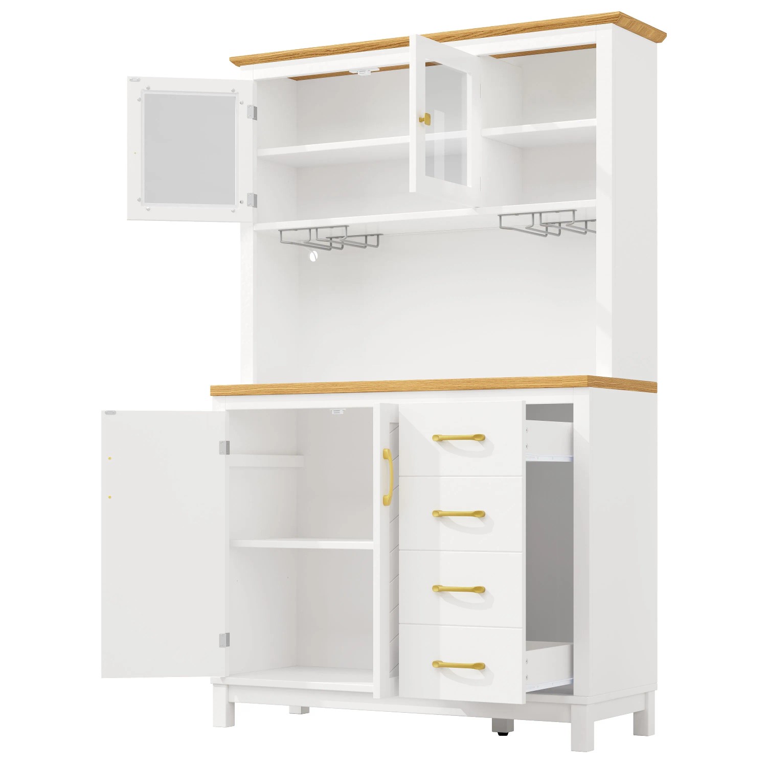 okwish Buffetschrank mit LED Lichtleiste Getränkehalter Türen Küche 105.5x40x180cm Weiß