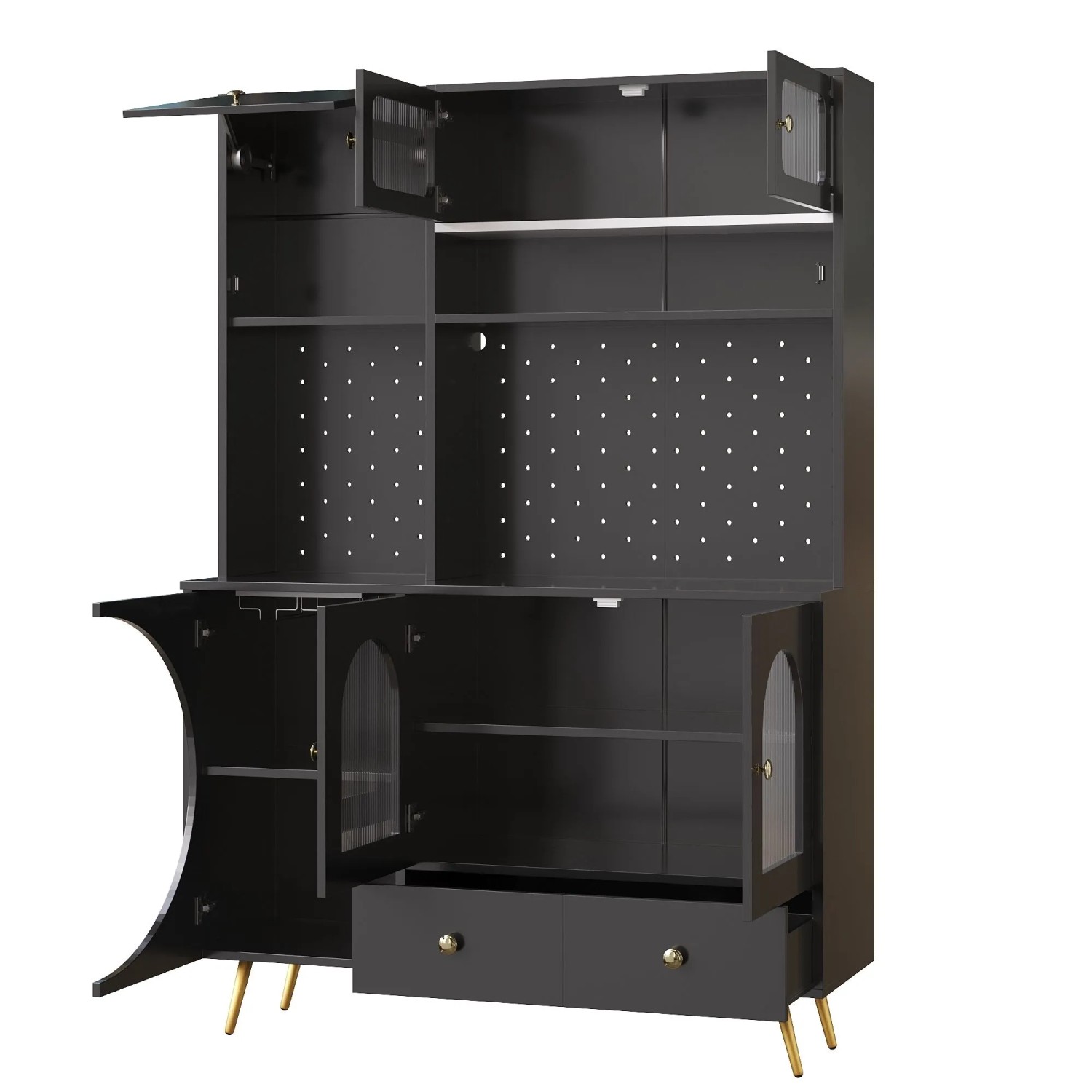 okwish Hochschrank mit LED Beleuchtung Küche 120x40x176cm Schwarz
