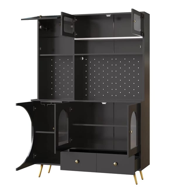 okwish Hochschrank mit LED Beleuchtung Küche 120x40x176cm Schwarz