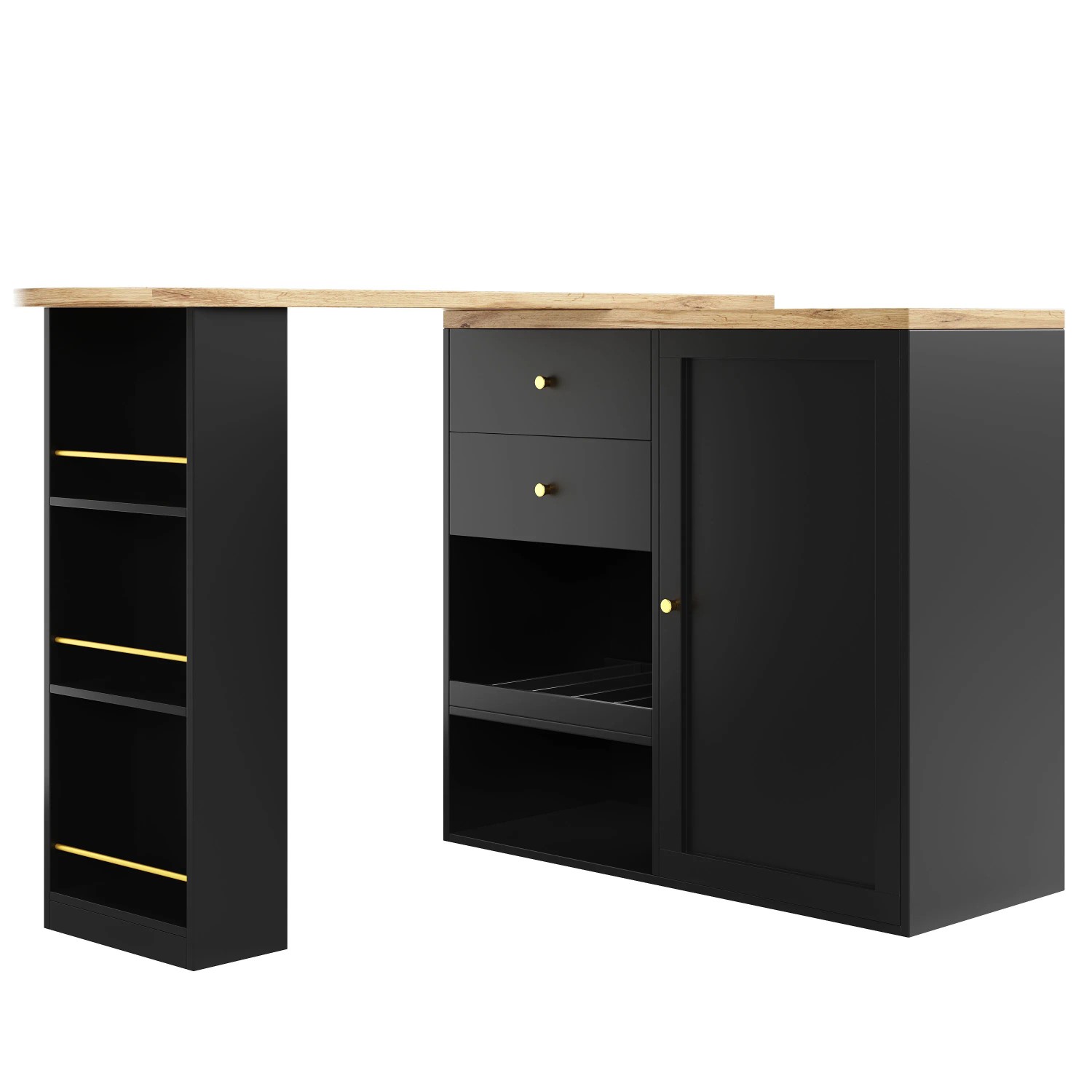 okwish Bartisch mit 2 Schubladen Schiebetür Esszimmer 105x39x102cm Schwarz