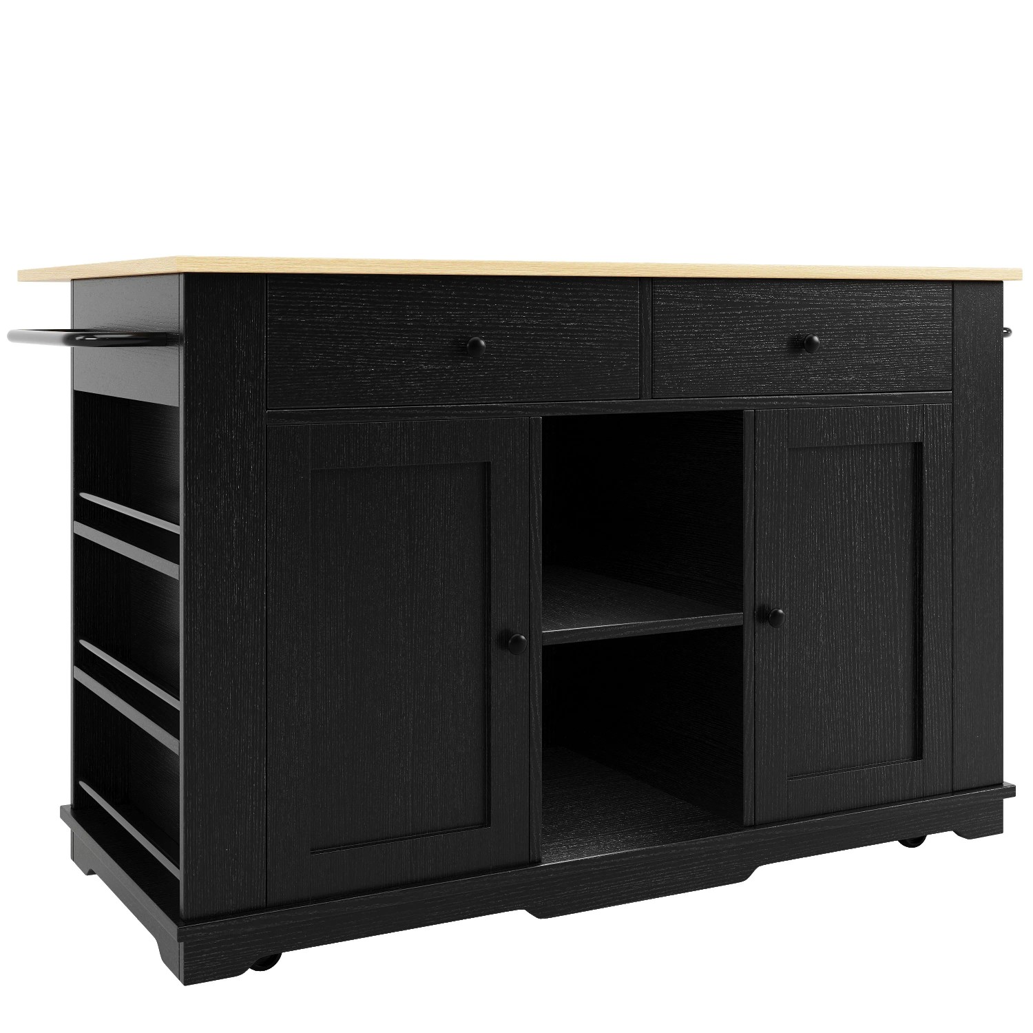okwish Kücheninsel mit Steckdosenleiste Arbeitsplatte Stauraum Küche 151x84x91cm Schwarz