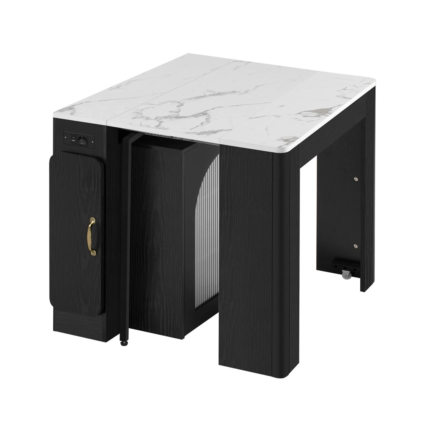 okwish Kücheninsel mit Rollen Ausziehtisch Küche Esszimmer 83x149.6x77cm Schwarz