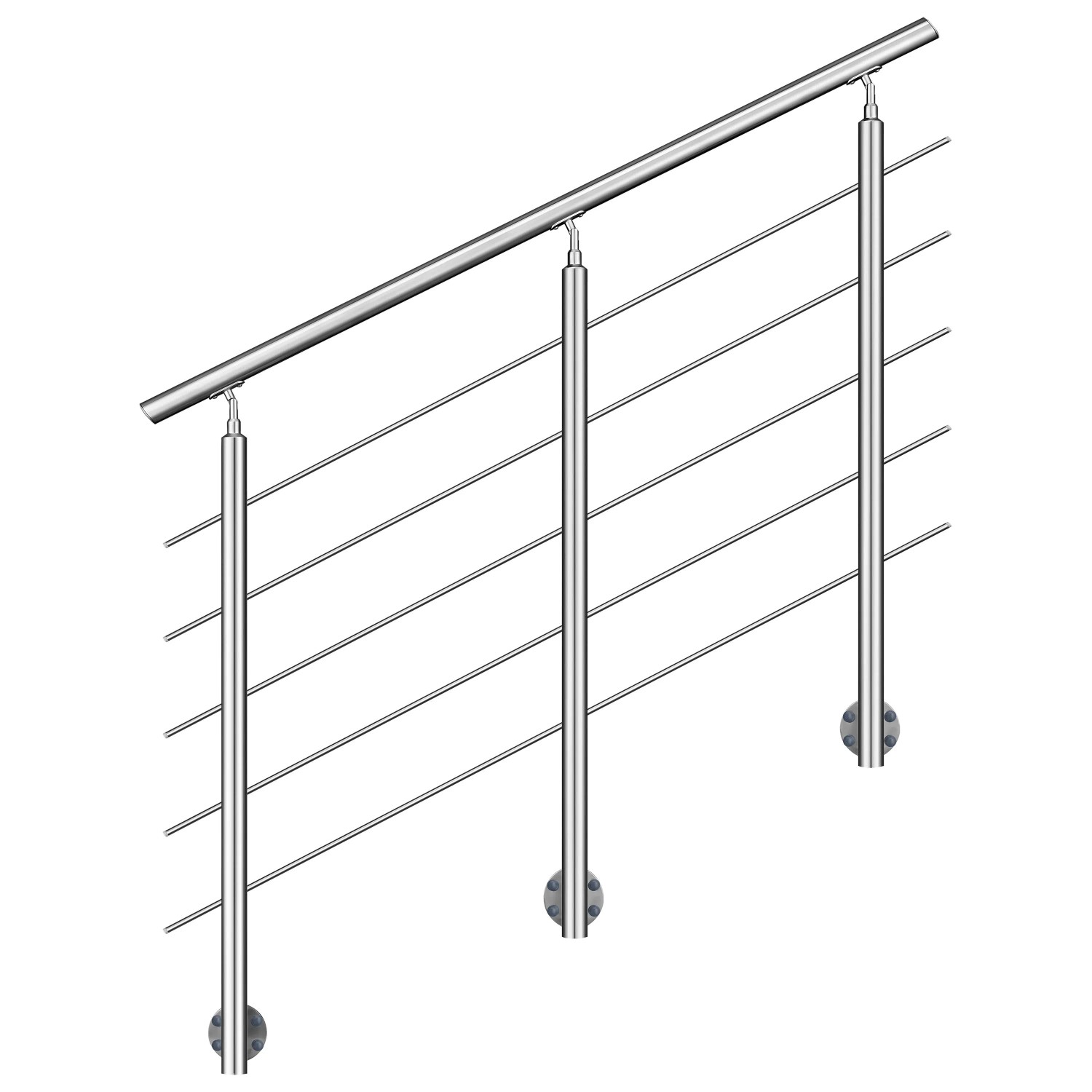 Duschparadies Geländer 200 cm Edelstahl 304 Seitliche Befestigung 5 Querstäbe Komplettset