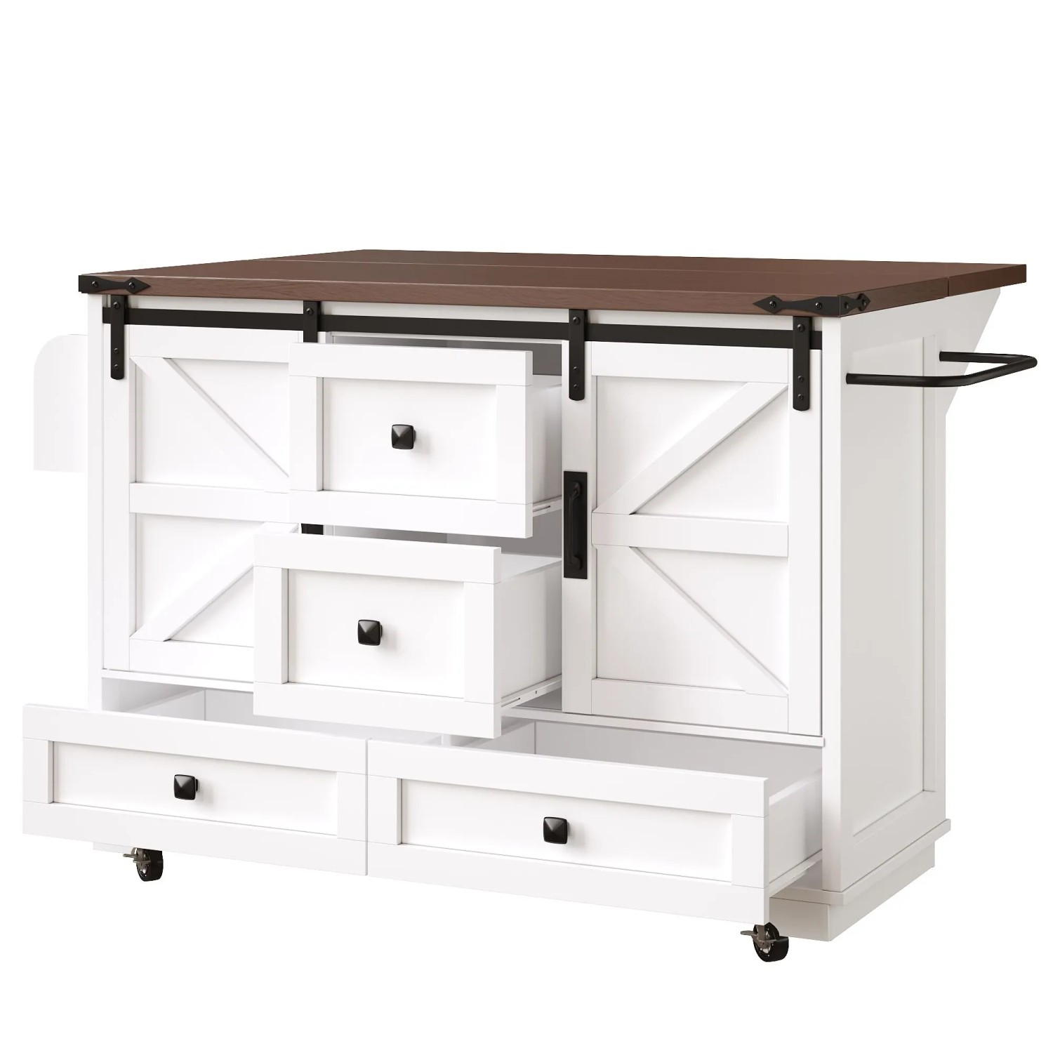 okwish Küchenwagen mit Klapptisch 3 Schubladen Schranktüren Küche 142x73x92cm Weiß