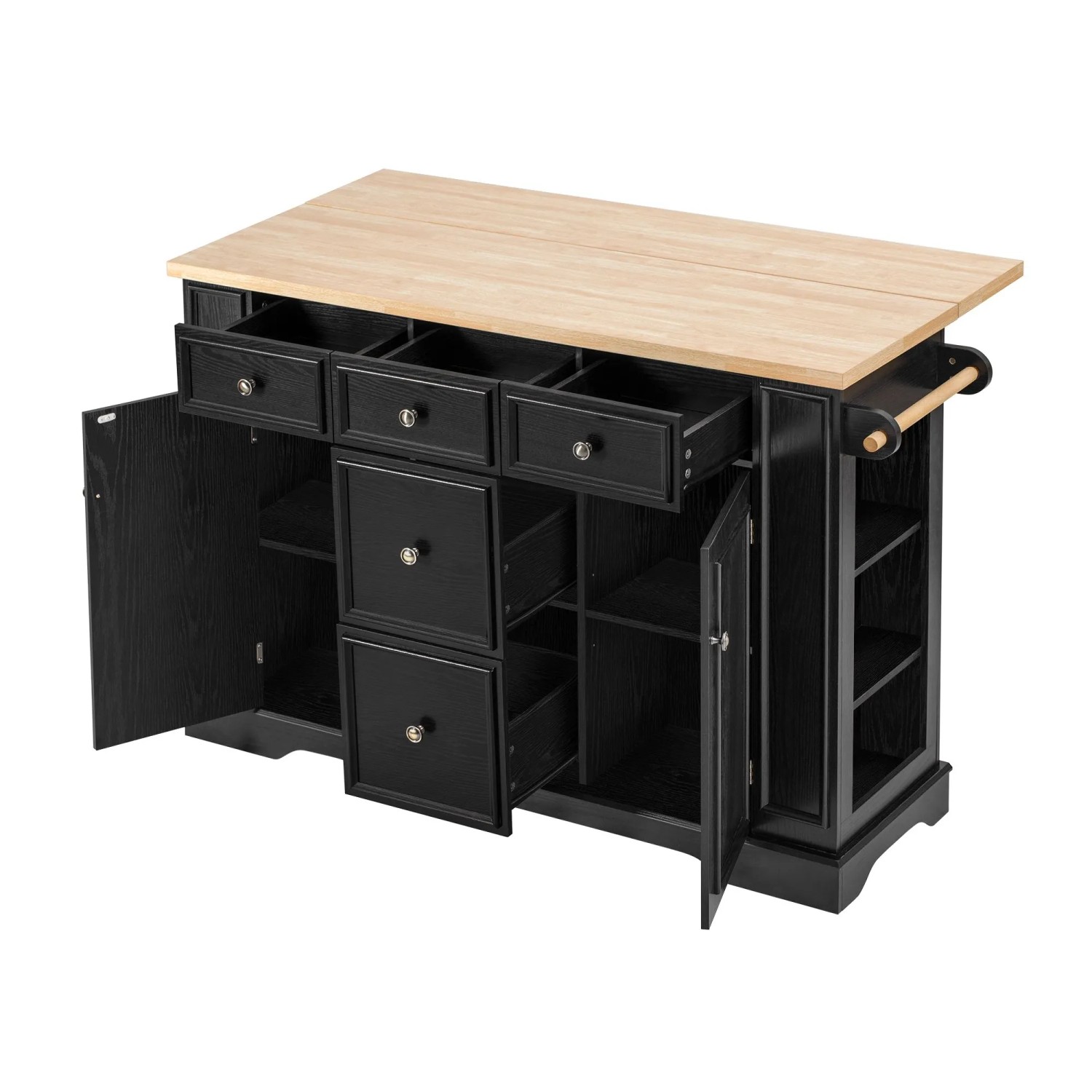 okwish Kücheninsel mit Ausziehbarem Esstisch Steckdosen und Schubladen 130x40-65x92cm Schwarz