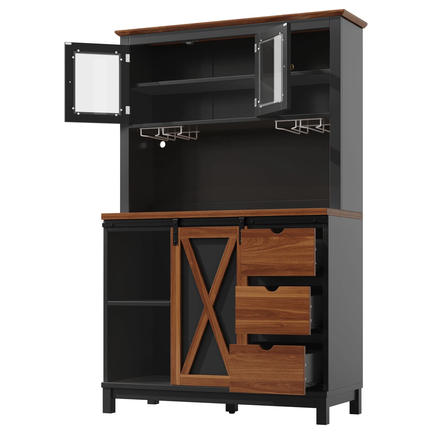 okwish Hochschrank mit LED Beleuchtung App Steuerung Küche 104x40x180cm Schwarz