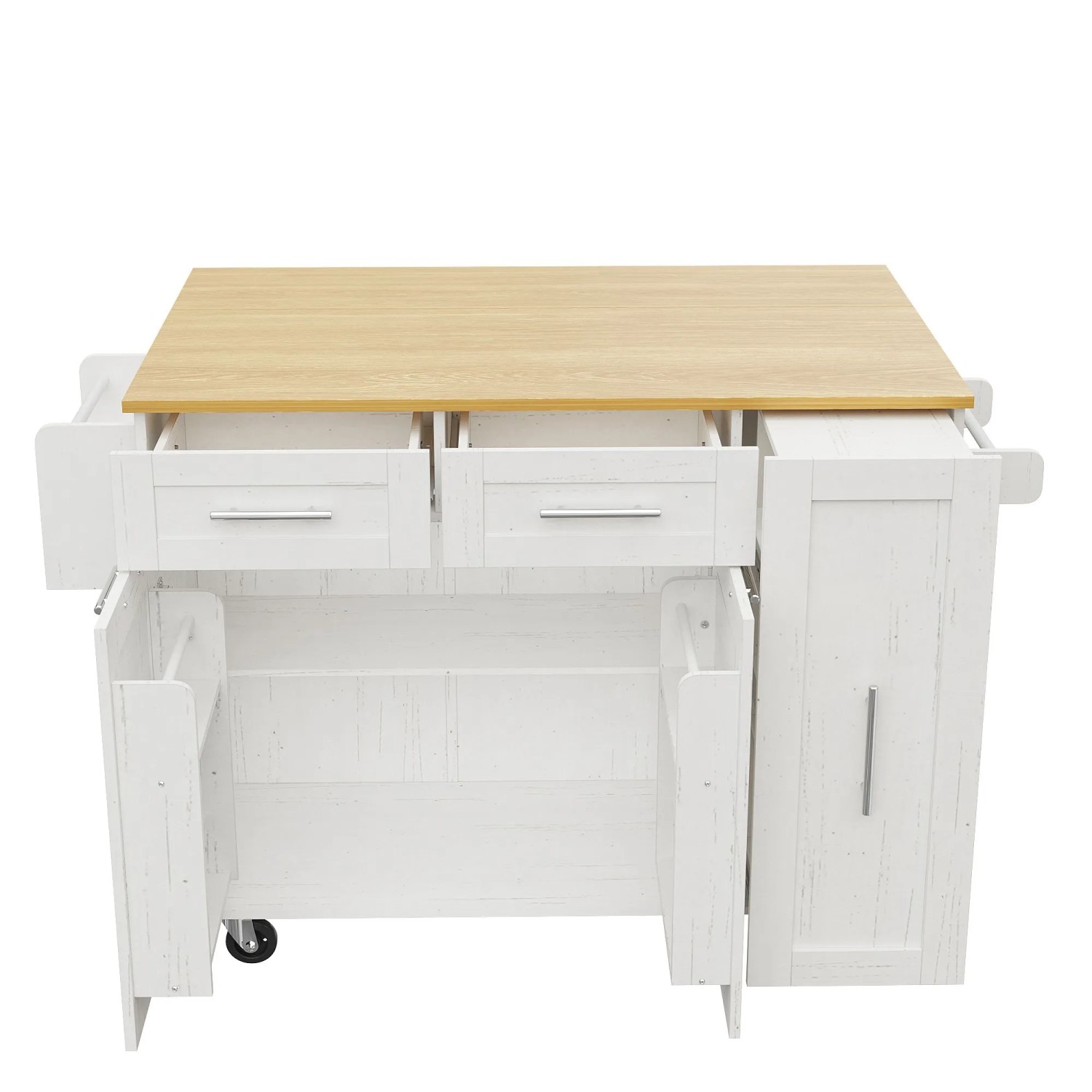 okwish Kücheninsel mit Snackregal Ausziehbar Stauraum Esstisch Küche 110x74x90cm Weiß