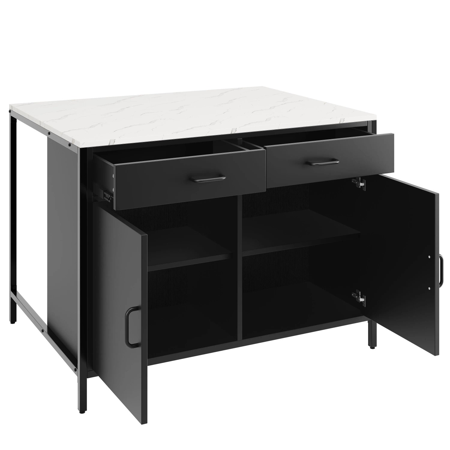 okwish Stehtisch mit Marmorstruktur Verstellbare Füße Wohnzimmer 100x90x90cm Schwarz
