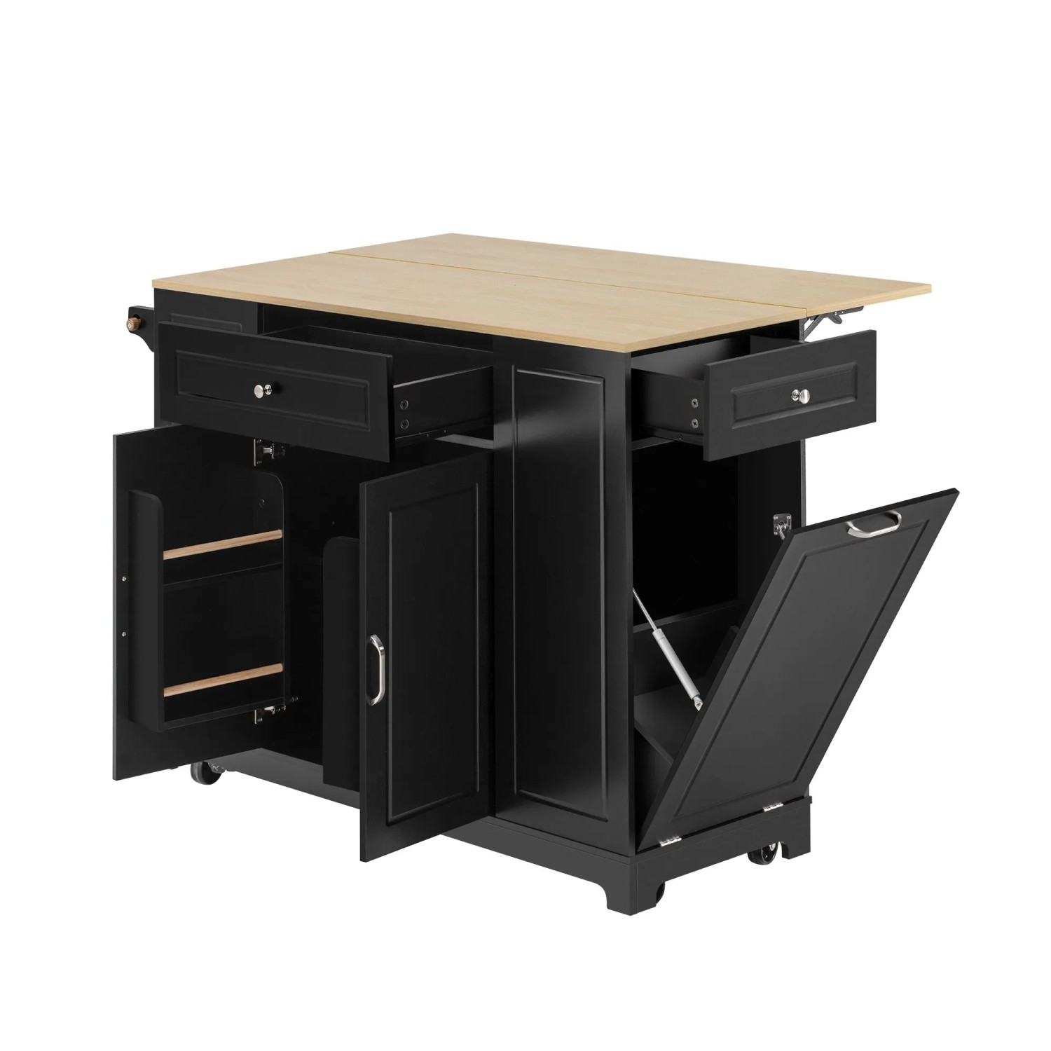 okwish Kücheninsel mit Rollen Ausziehbarem Esstisch Schubladen 131.8x40-70x93.3cm Schwarz
