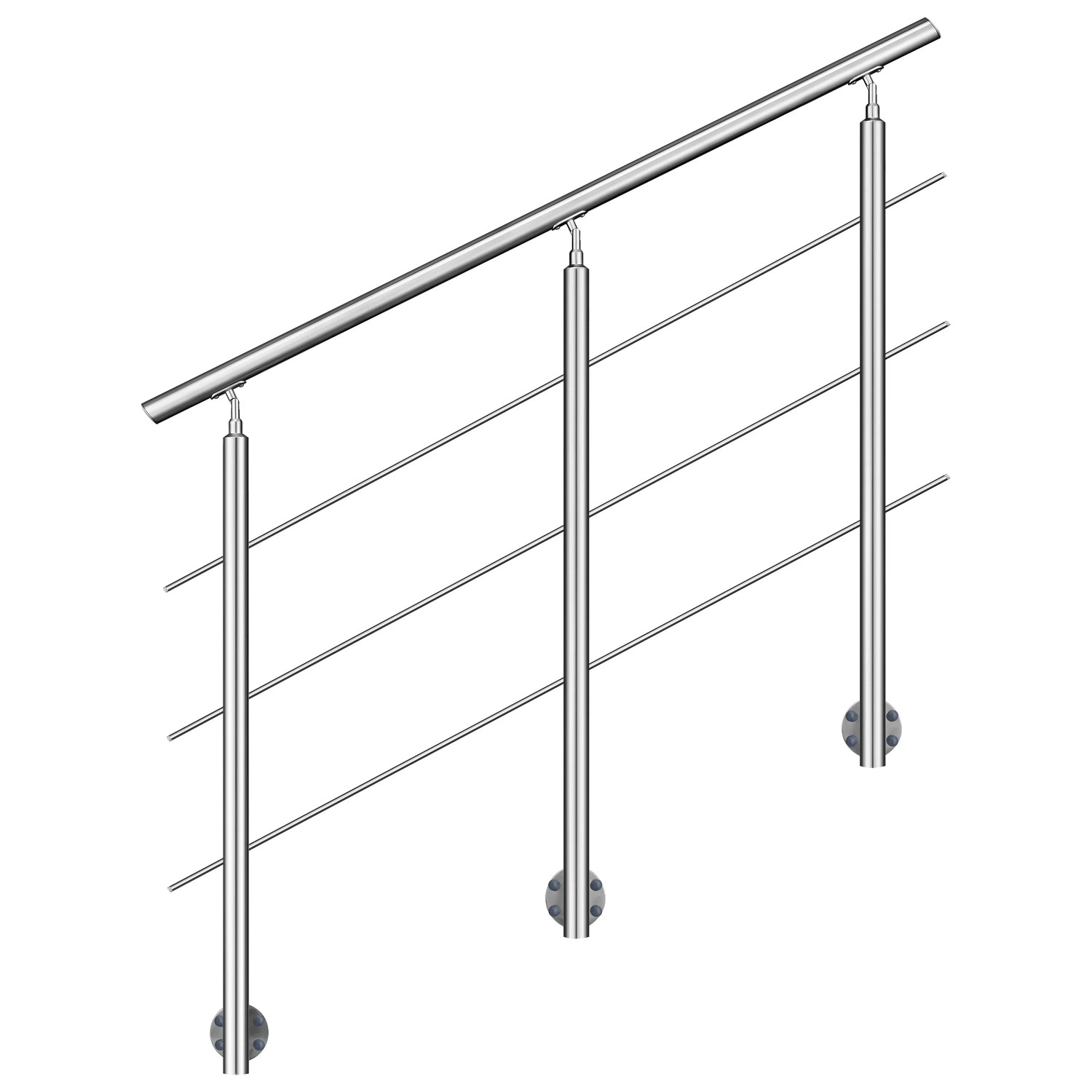Duschparadies Geländer 200 cm Edelstahl 304 Seitliche Befestigung 3 Querstäbe Komplettset