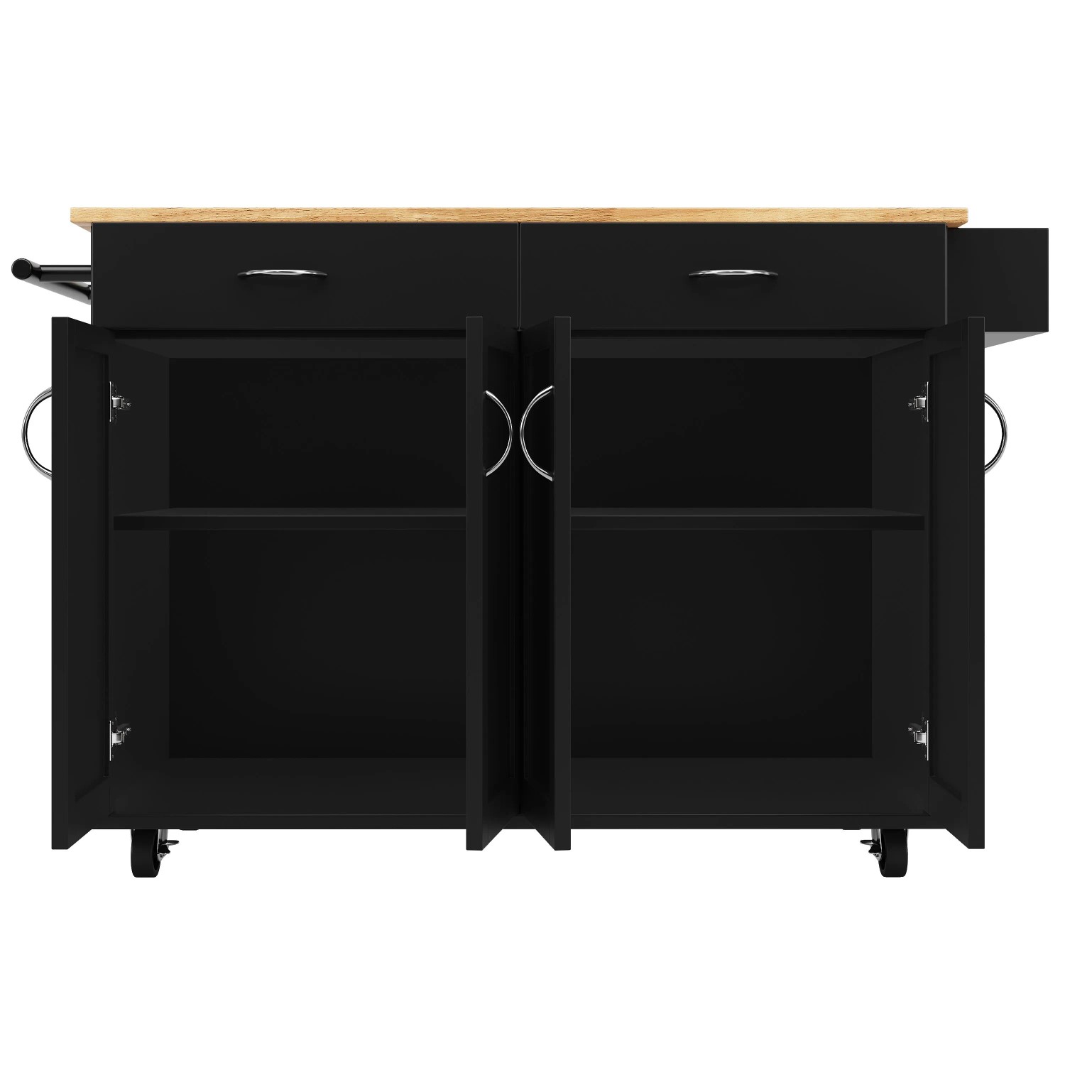 okwish Kücheninsel mit Holzmaserung Stauraum Esstisch Küche 106x50x90cm Schwarz