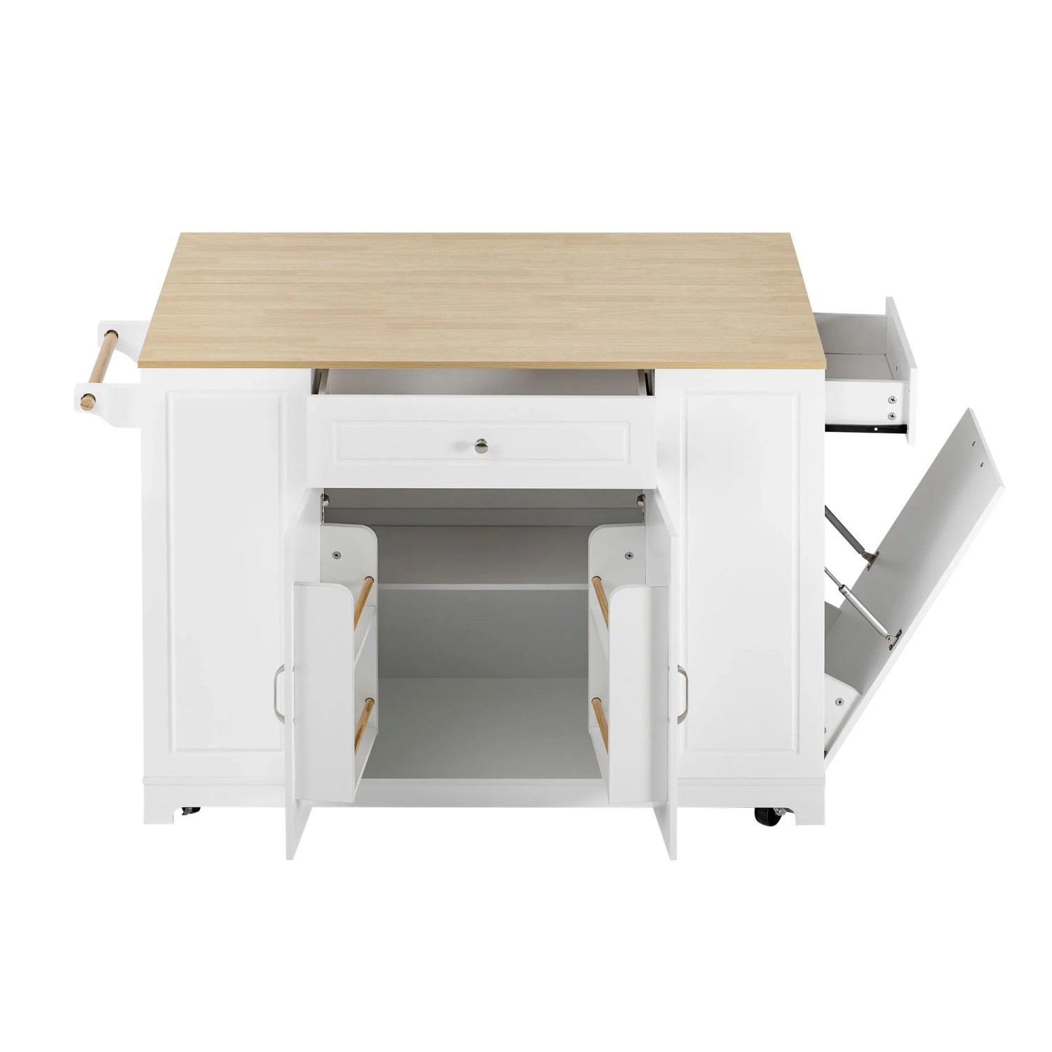 okwish Kücheninsel mit Rollen Ausziehbarem Esstisch Schubladen 131.8x40-70x93.3cm Weiß