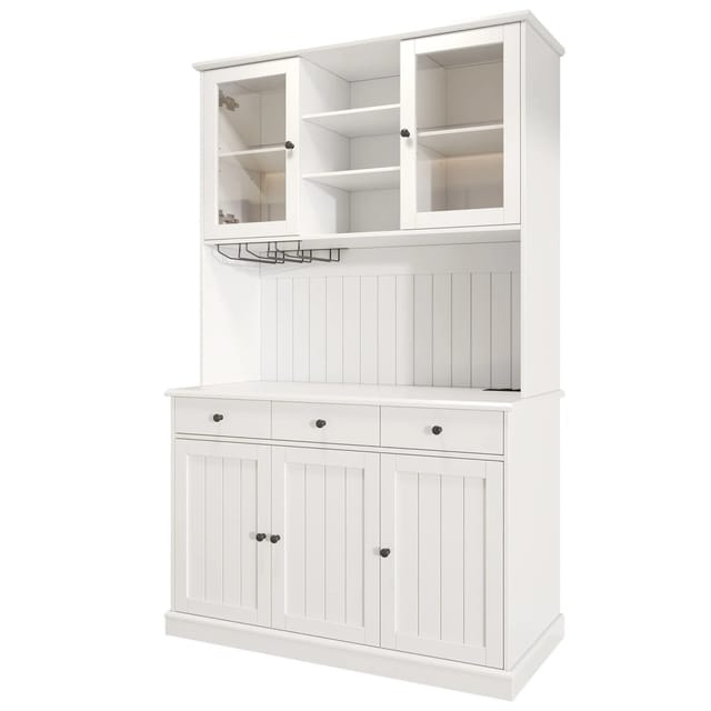 okwish Buffetschrank mit Glastüren Steckdose USB Stauraum 120x40x191cm Weiß