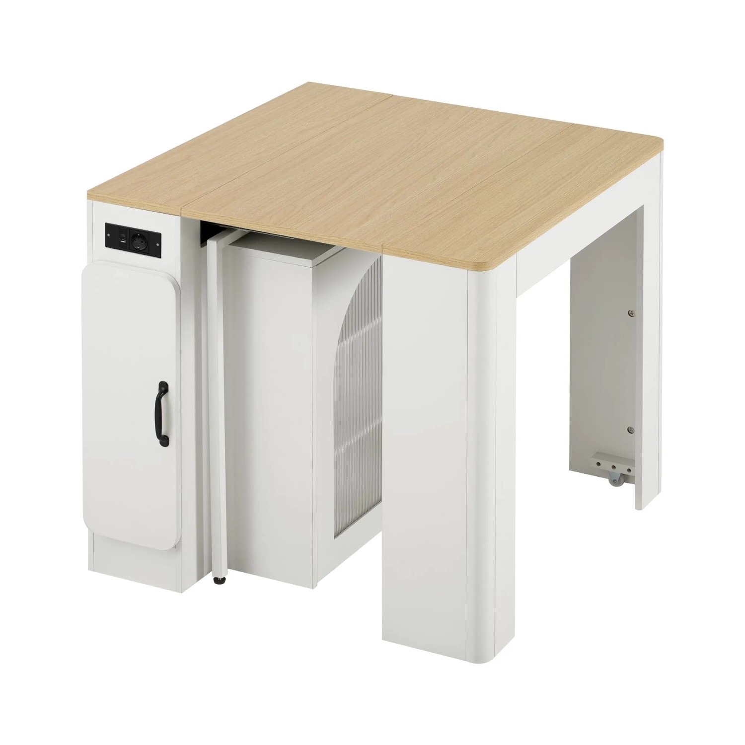 okwish Kücheninsel mit Rollen Ausziehtisch Küche Esszimmer 83x149.6x77cm Weiß