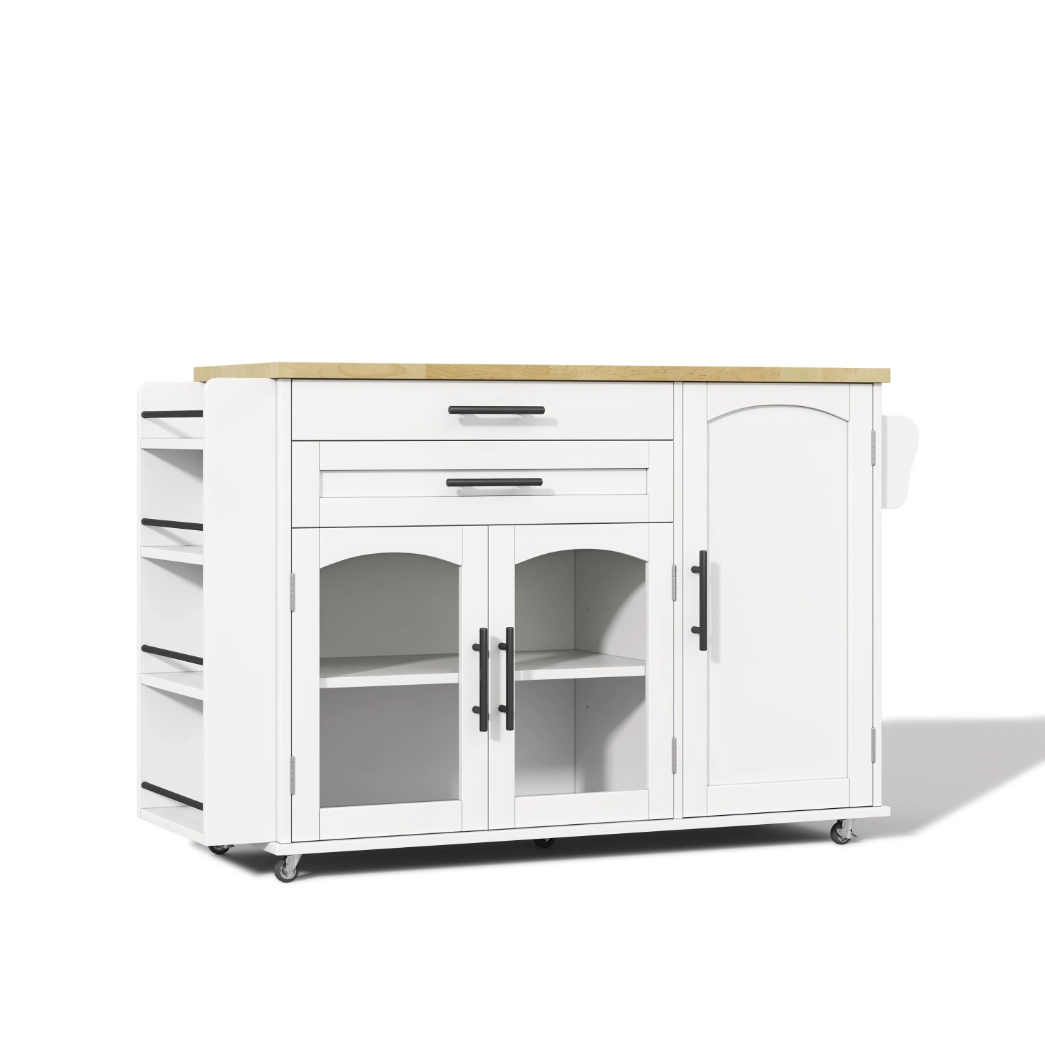 okwish Kücheninsel mit Klappbarer Arbeitsplatte Gewürzregal 120x45-70x90cm Weiß