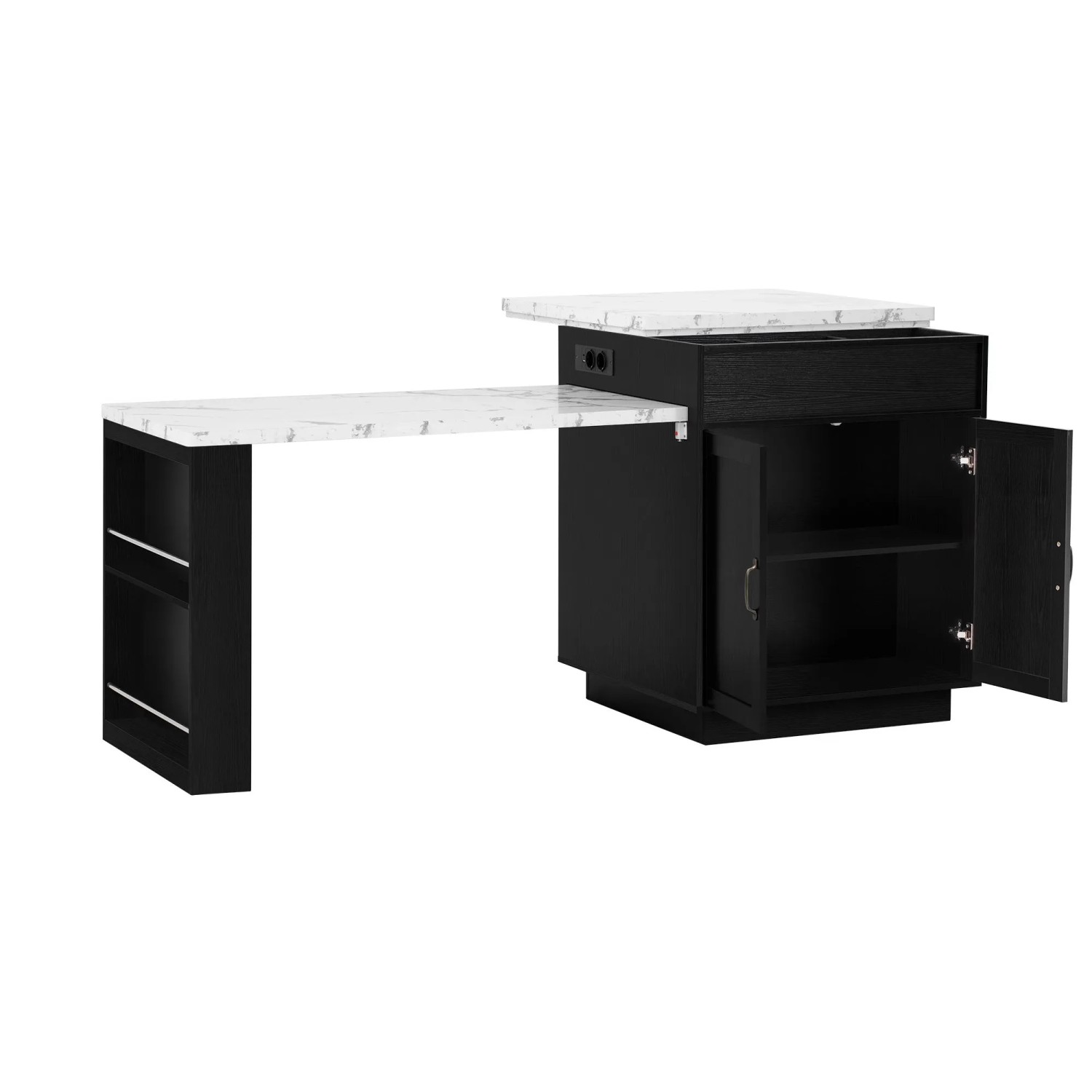 okwish Kücheninsel mit Rollen LED Beleuchtung und Ausziehbarem Esstisch 125x71x93cm Schwarz