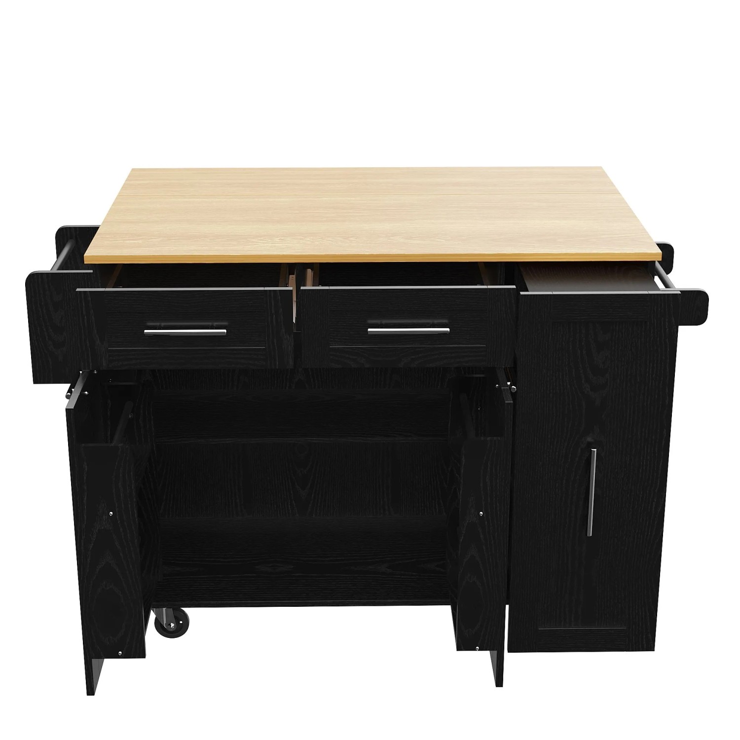 okwish Kücheninsel mit Snackregal Ausziehbar Stauraum Esstisch Küche 110x74x90cm Schwarz
