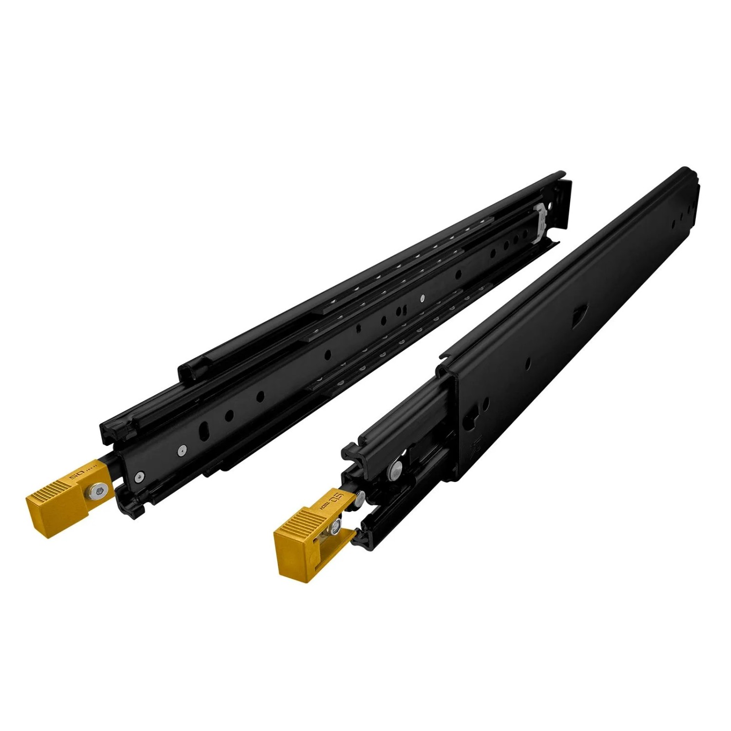 SOTECH Schwerlastauszug 200 kg KV2-200-H76-600 EH 609,6 mm Schwarz VarioSlide Zweihandverriegelung mit Lock In Out Einrastfunktion Gelber Hebel