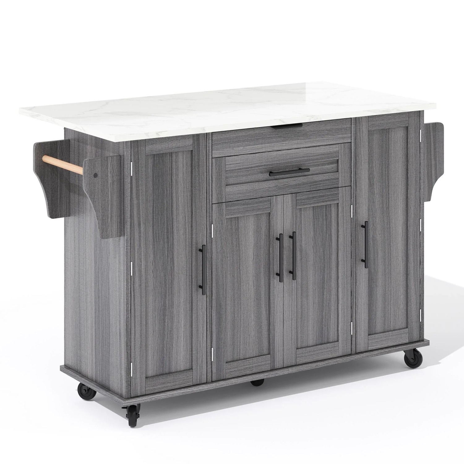 okwish Küchenwagen mit Ausziehbarer Arbeitsplatte Besteckschublade 136x70x92cm Grau