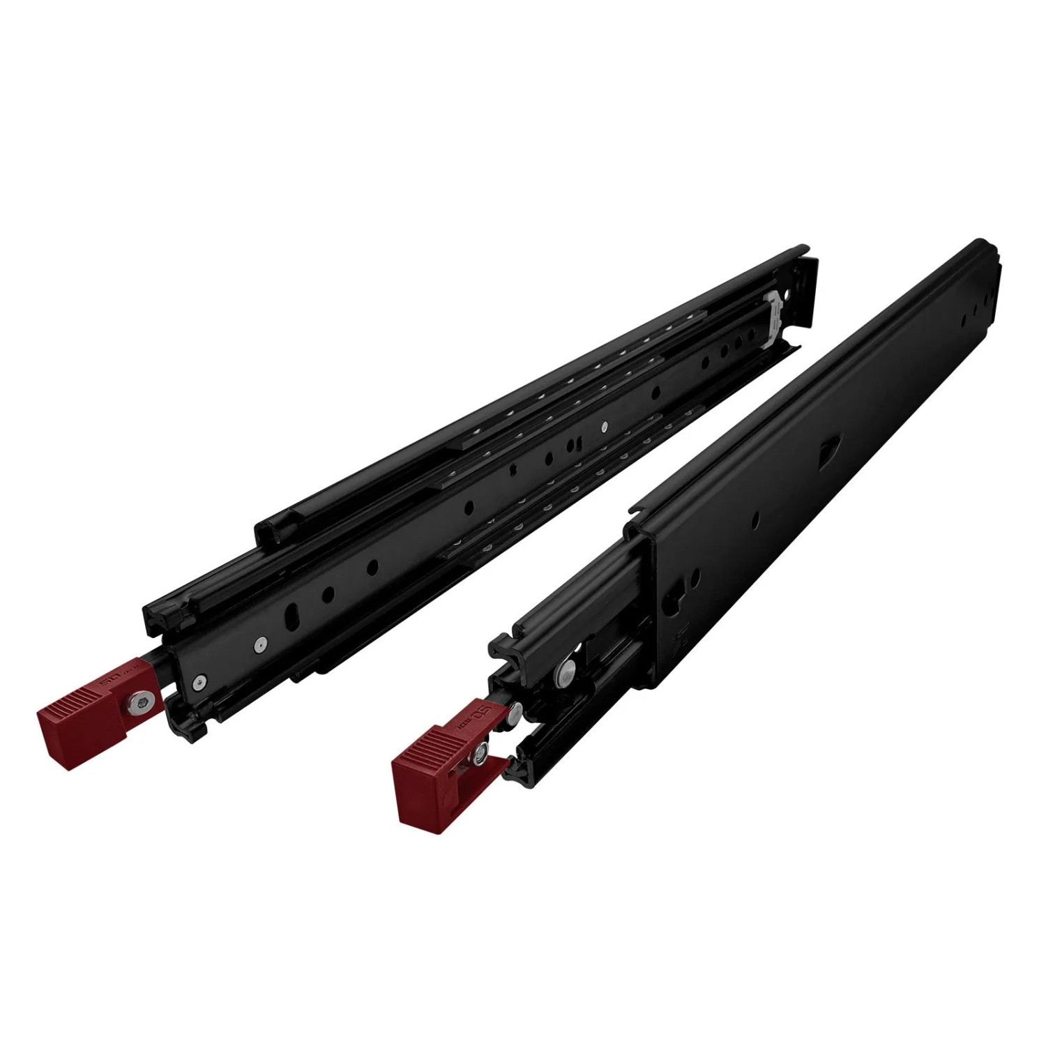 SOTECH Schwerlastauszug 200 kg KV2-200-H76-1200 EH 1219,2 mm Schwarz VarioSlide Zweihandverriegelung mit Lock In Out Einrastfunktion Roter Hebel