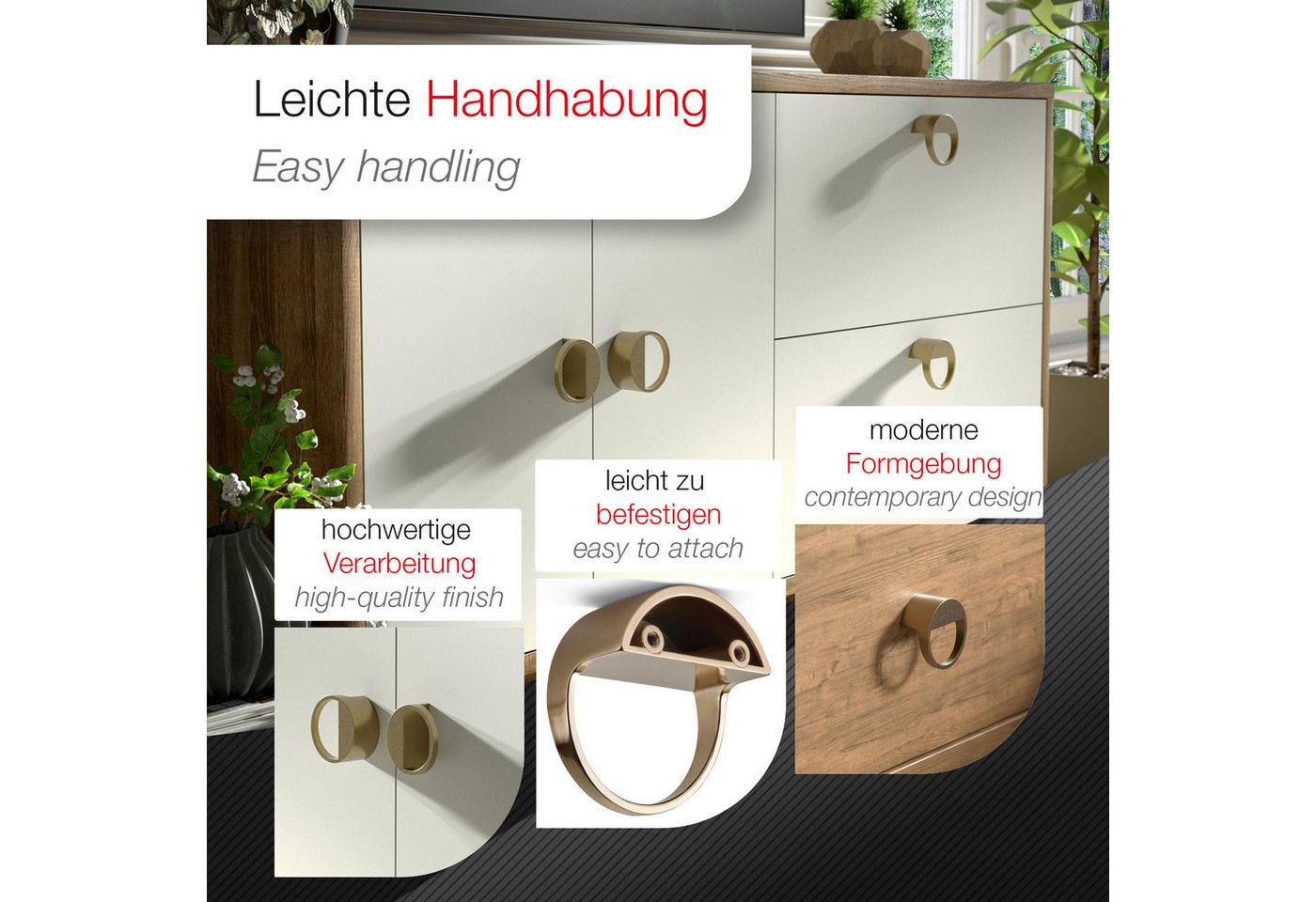SOTECH Möbelgriff ZEN BA 32 mm Durchmesser 59 mm Gold Matt Gebürstet