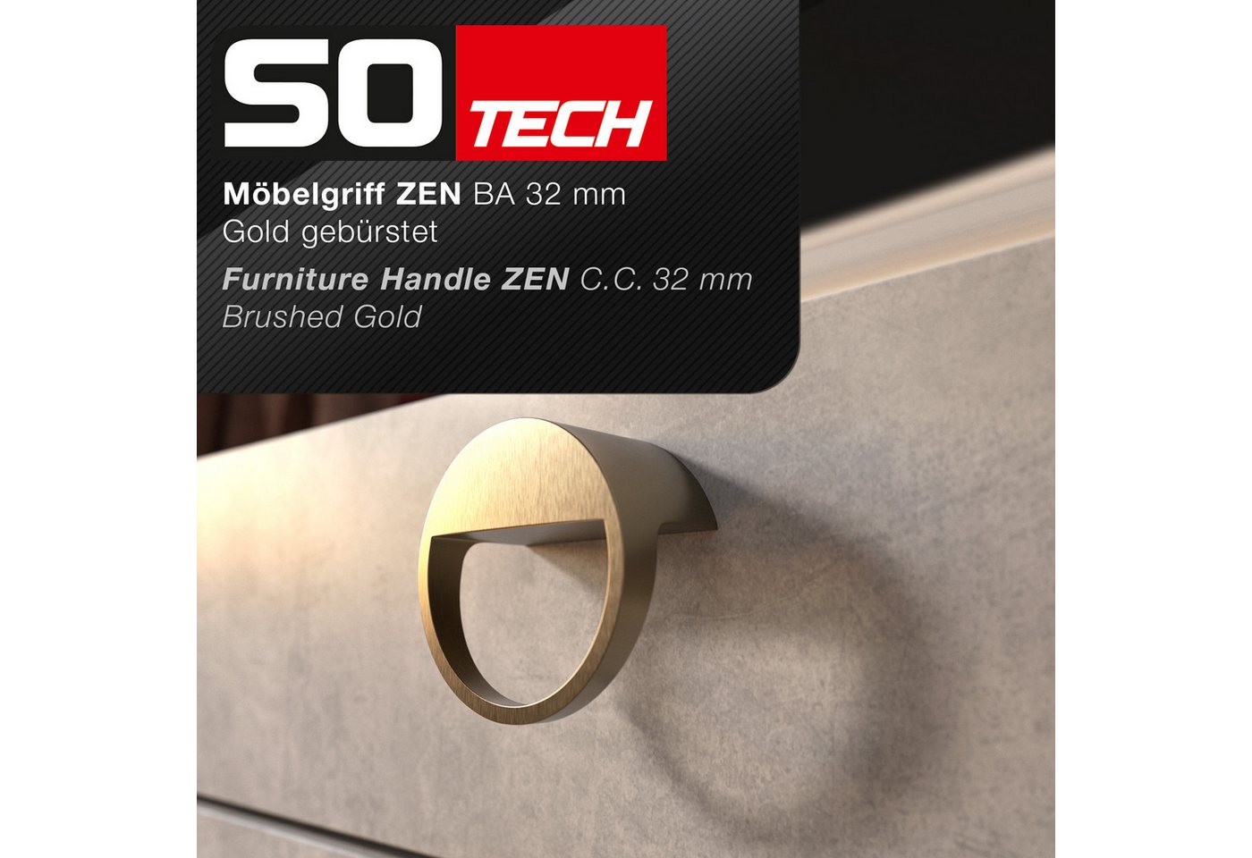 SOTECH Möbelgriff ZEN BA 32 mm Durchmesser 59 mm Gold Matt Gebürstet Bild 4