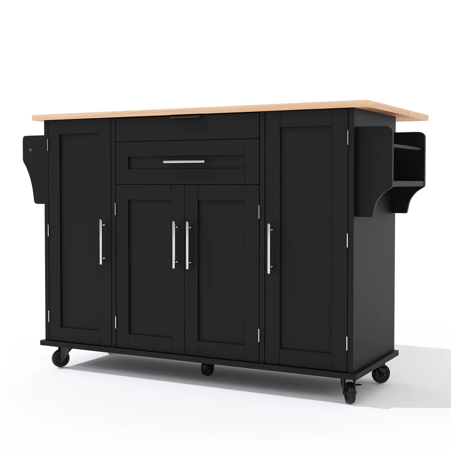 okwish Küchenwagen mit Ausziehbarer Arbeitsplatte Besteckschublade 136x70x92cm Schwarz