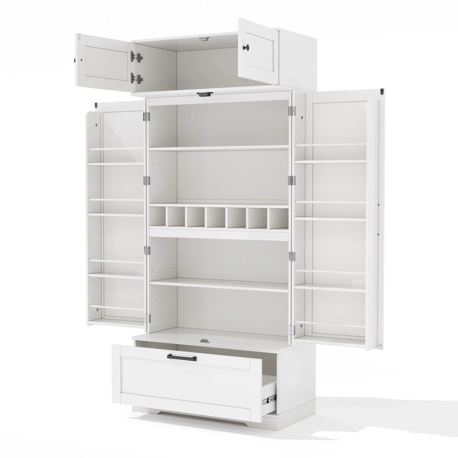 okwish Küchenaufbewahrungsschrank mit Einlegeböden Schubladen Weinregal 80x40x180cm Weiß