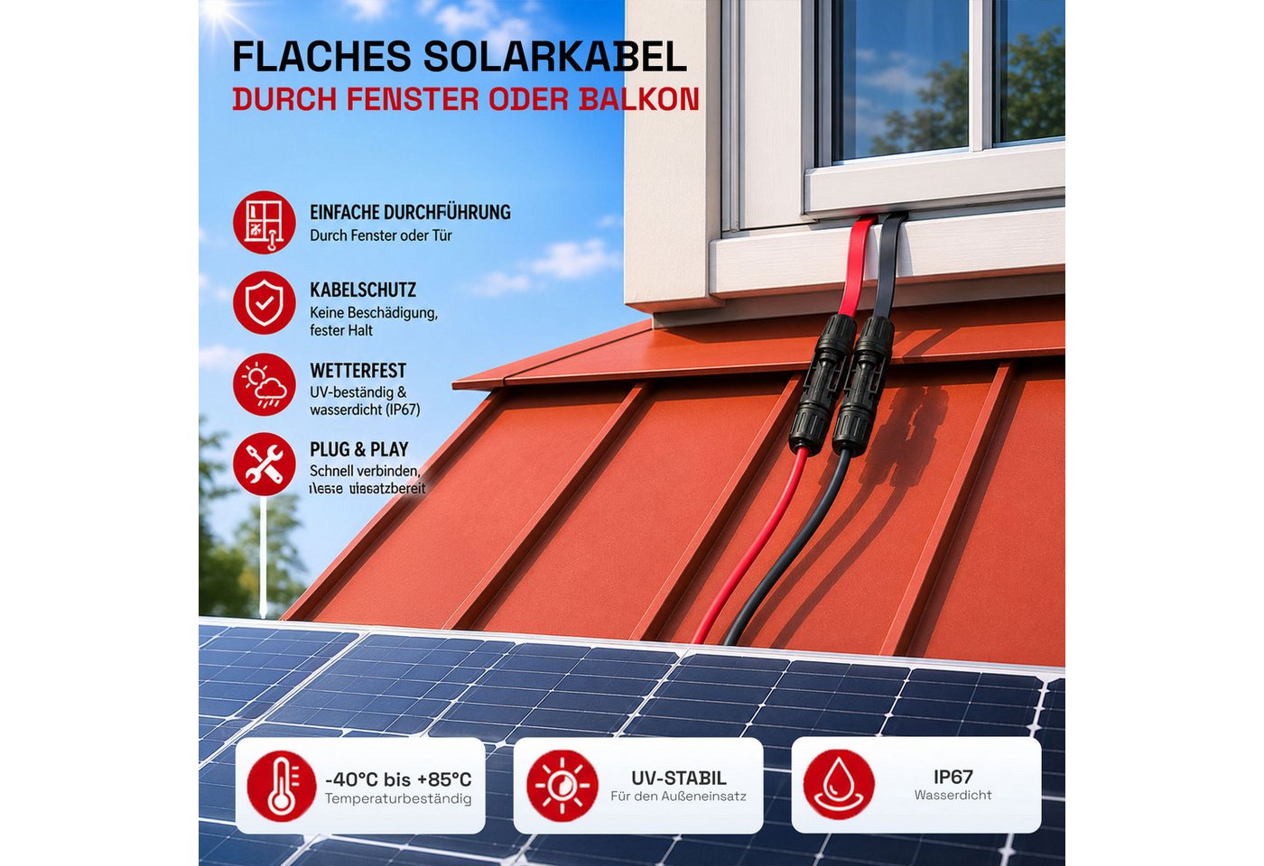 hb-digital 30cm PV Fensterdurchfuehrung 4mm2 1000V bis 30A Schwarz Bild 5