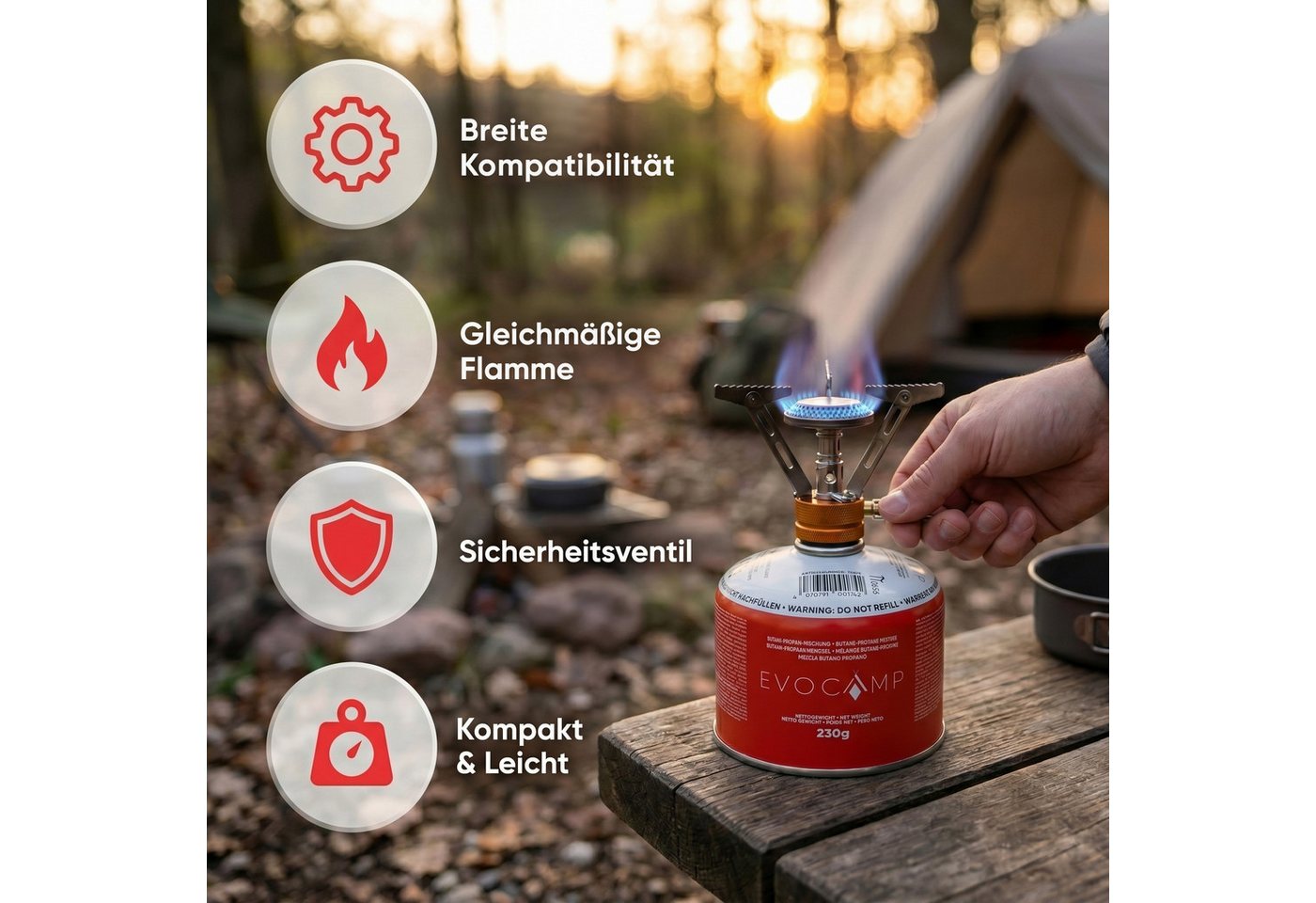 Evocamp Gaskartusche 1 Stück Butan Propan 230g EN 417 Schraubkartusche 7/16 Gewinde Sichere Kartusche mit Schraubventil Bild 2