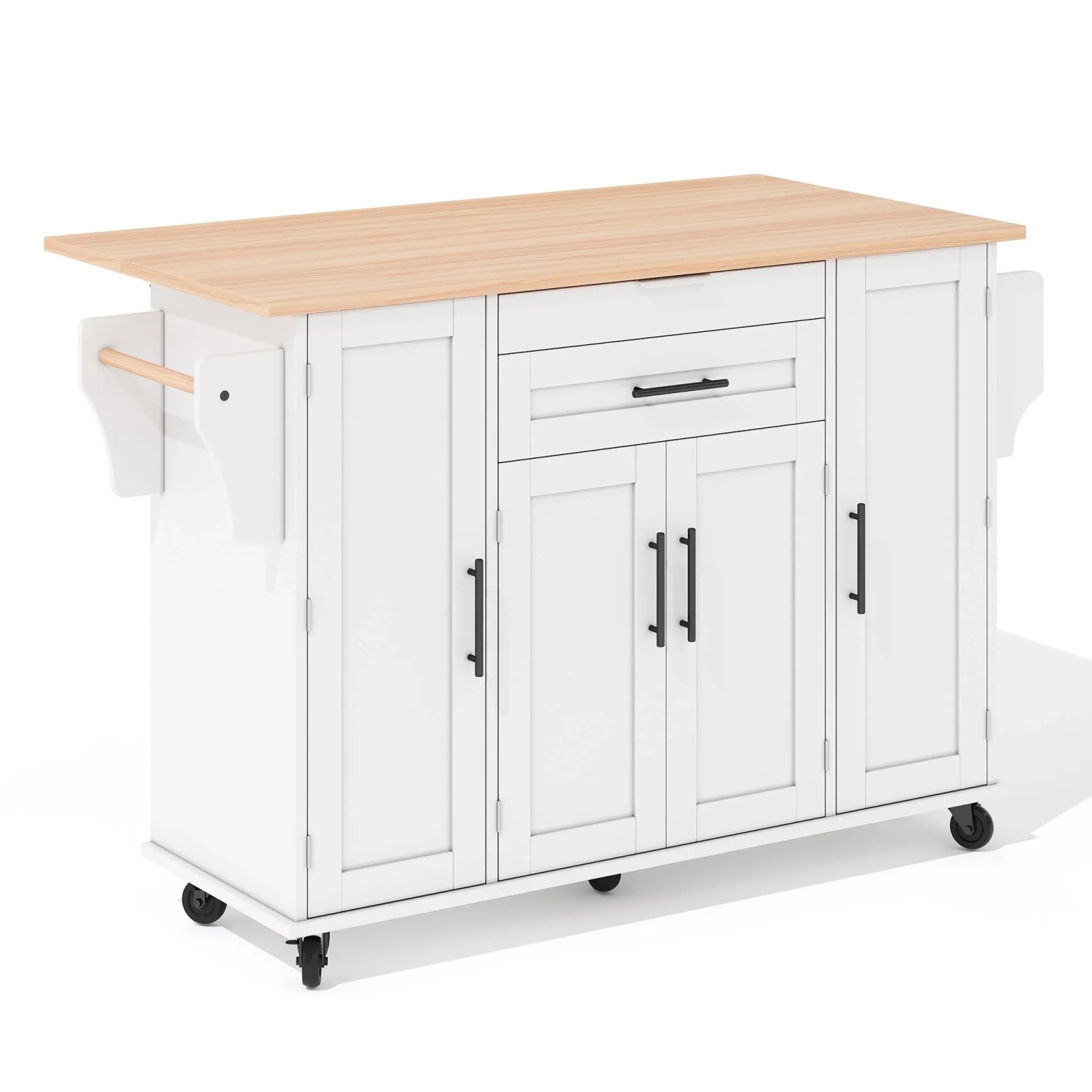 okwish Küchenwagen mit Ausziehbarer Arbeitsplatte Besteckschublade 136x70x92cm Weiß