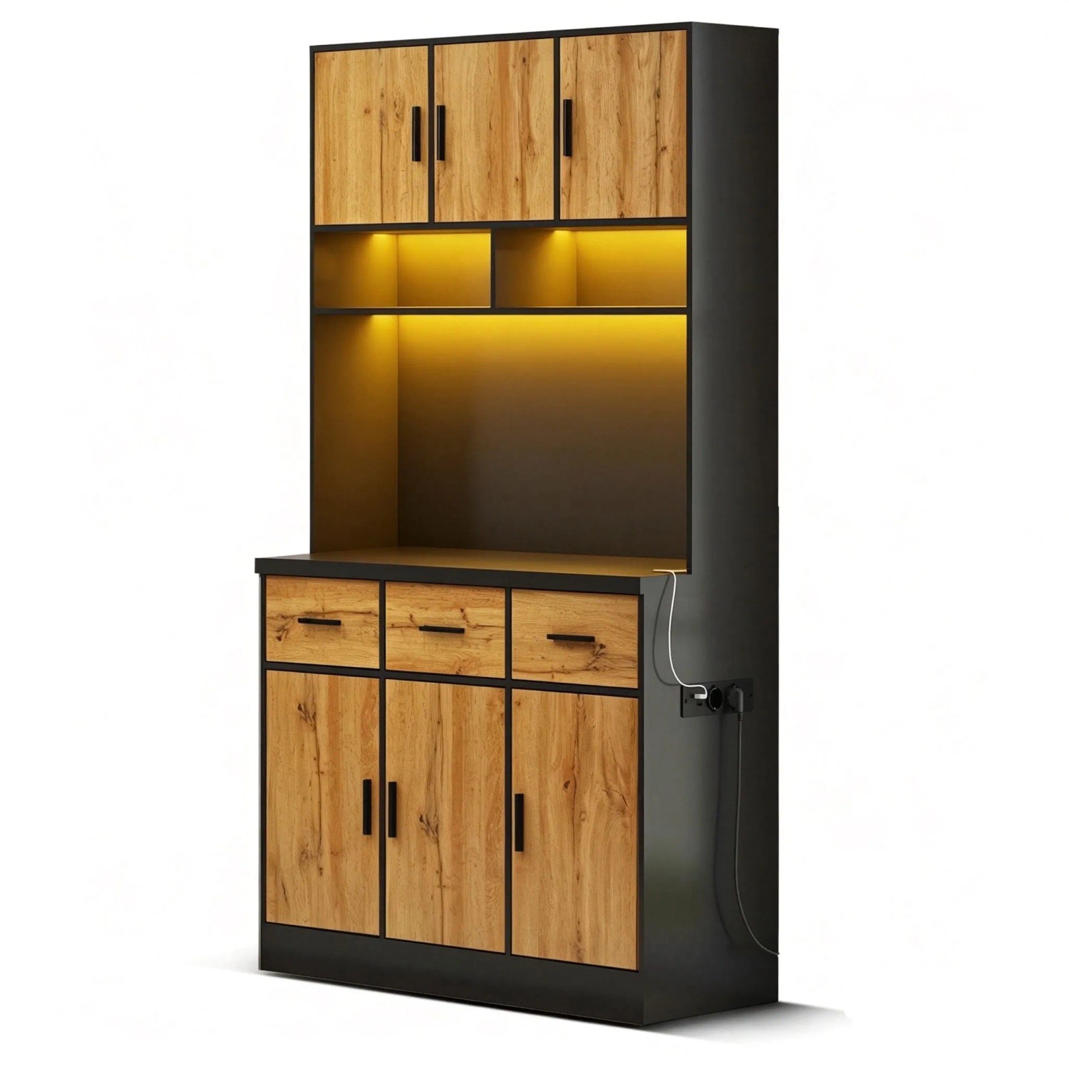 okwish Buffet mit LED Beleuchtung APP Steuerung Verstellbare Einlegeböden 100x40x180cm Natur