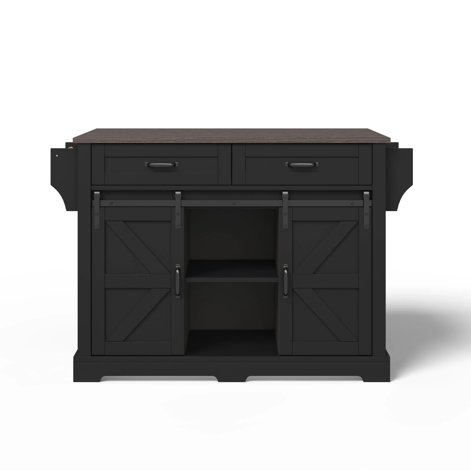 okwish Kücheninsel mit Klappbarer Arbeitsplatte 2 Schubladen Schiebetüren 120x45-70x91cm Schwarz